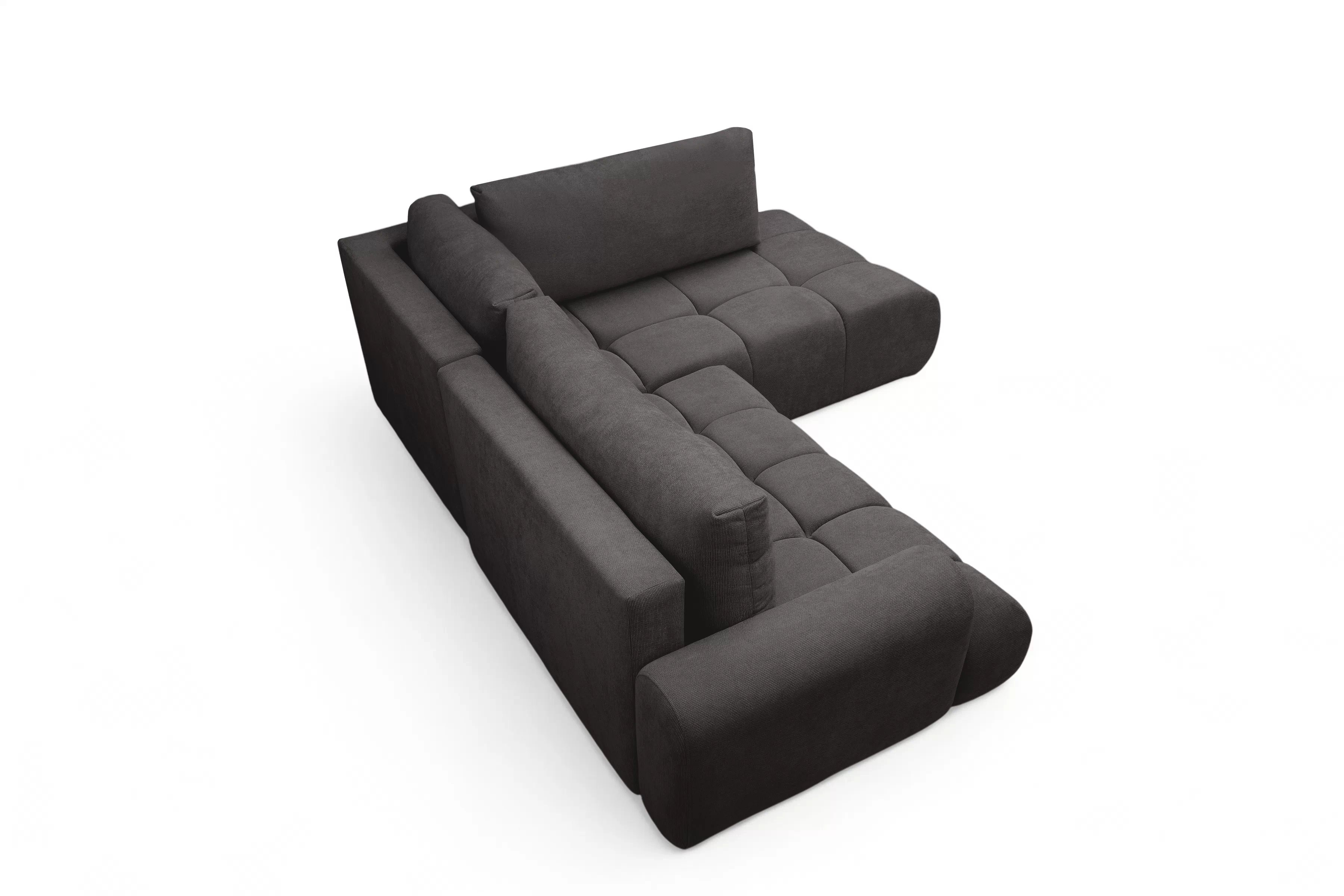 Rozkladacia rohová sedačka Lutario L pravá - tmavosivá hydrofóbna pletenina Venice 2021 Rohová sedacia súprava Lutario L s funkciou spánku pravá strana - ciemnoszara plecionka hydrofobowa Venice 2021