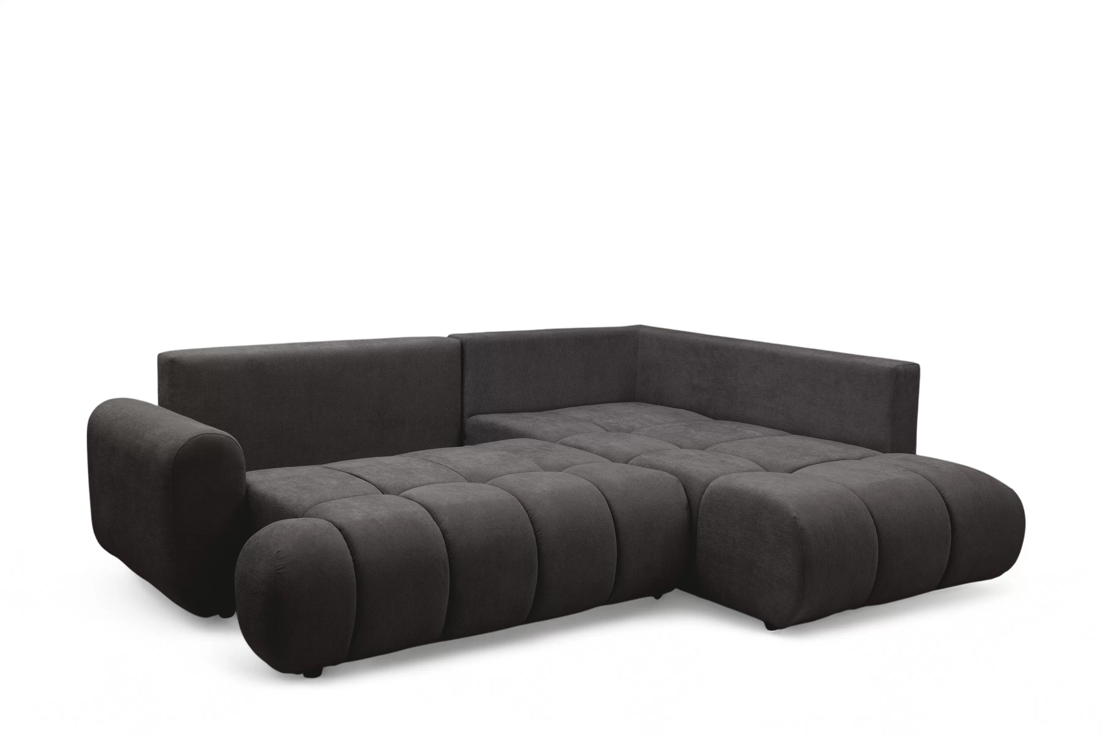 Rozkladacia rohová sedačka Lutario L pravá - tmavosivá hydrofóbna pletenina Venice 2021 Rohová sedacia súprava Lutario L s funkciou spánku pravá strana - ciemnoszara plecionka hydrofobowa Venice 2021