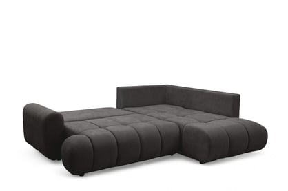 Rohová sedacia súprava Lutario L pravá s funkciou spania - tmavosivá hydrofóbna pletená látka Venice 2021 Rohová sedacia súprava Lutario L s funkciou spánku pravá strana - ciemnoszara plecionka hydrofobowa Venice 2021