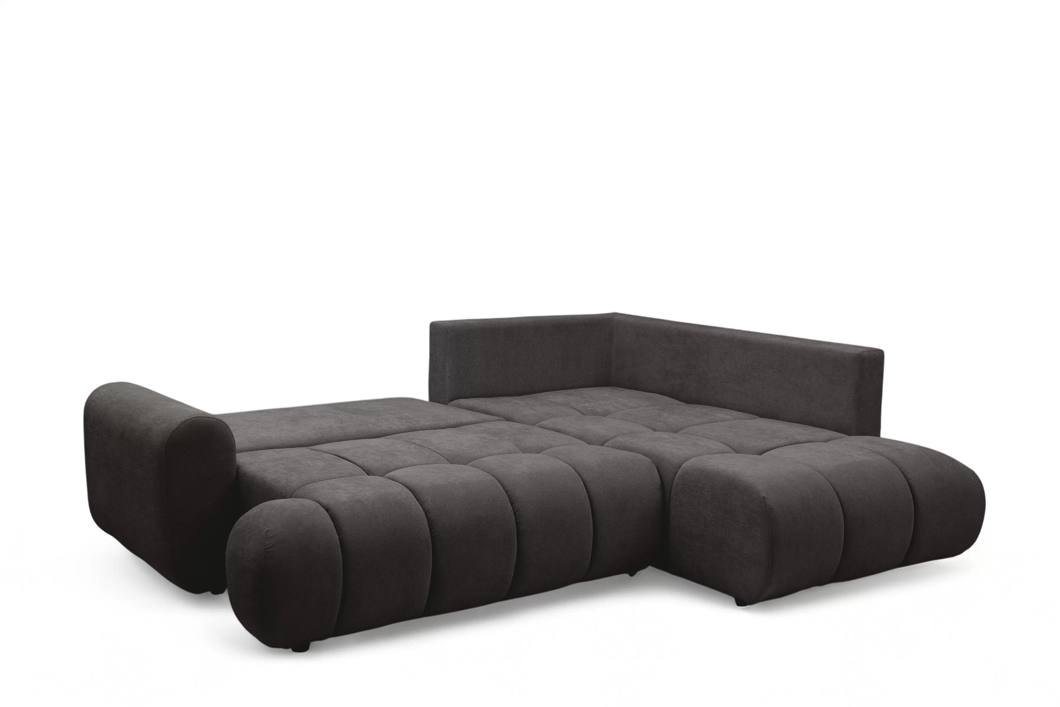 Rozkladacia rohová sedačka Lutario L pravá - tmavosivá hydrofóbna pletenina Venice 2021 Rohová sedacia súprava Lutario L s funkciou spánku pravá strana - ciemnoszara plecionka hydrofobowa Venice 2021