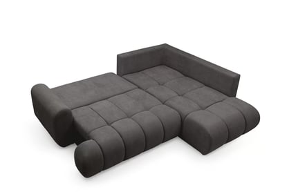 Rohová sedacia súprava Lutario L pravá s funkciou spania - tmavosivá hydrofóbna pletená látka Venice 2021 Rohová sedacia súprava Lutario L s funkciou spánku pravá strana - ciemnoszara plecionka hydrofobowa Venice 2021