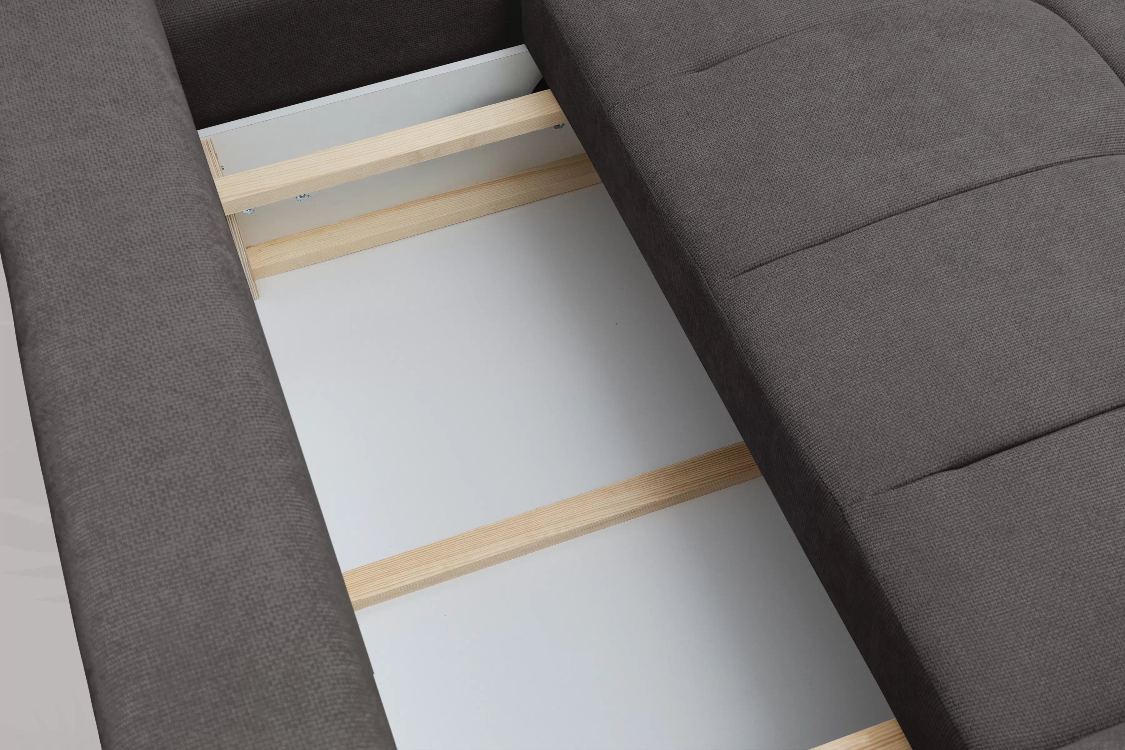 Rozkladacia rohová sedačka Lutario L pravá - tmavosivá hydrofóbna pletenina Venice 2021 Rohová sedacia súprava Lutario L s funkciou spánku pravá strana - ciemnoszara plecionka hydrofobowa Venice 2021