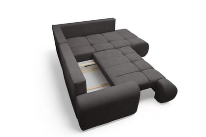 Rohová sedacia súprava Lutario L pravá s funkciou spania - tmavosivá hydrofóbna pletená látka Venice 2021 Rohová sedacia súprava Lutario L s funkciou spánku pravá strana - ciemnoszara plecionka hydrofobowa Venice 2021