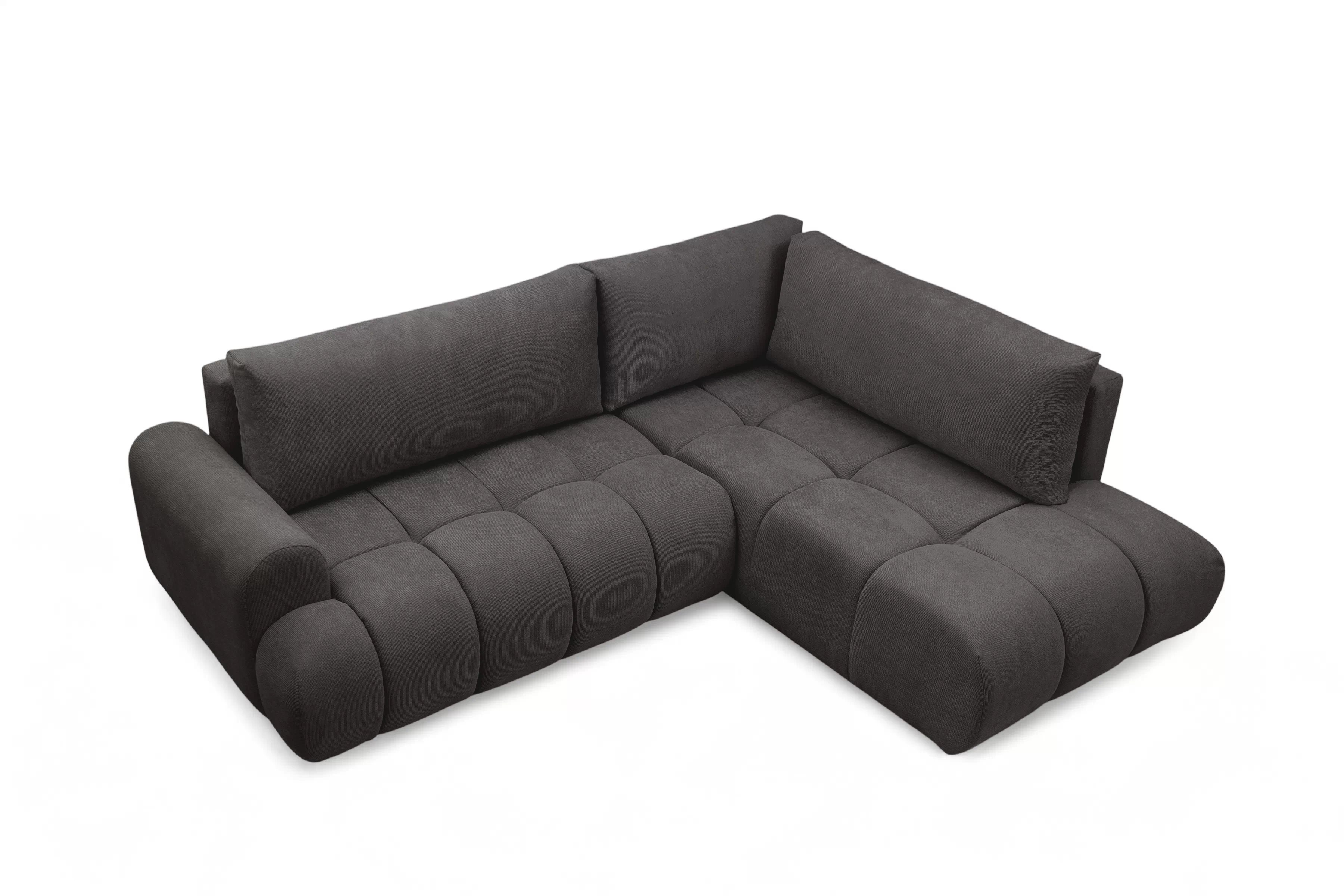 Rozkladacia rohová sedačka Lutario L pravá - tmavosivá hydrofóbna pletenina Venice 2021 Rohová sedacia súprava Lutario L s funkciou spánku pravá strana - ciemnoszara plecionka hydrofobowa Venice 2021