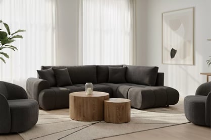 Rohová sedacia súprava Lutario L pravá s funkciou spania - tmavosivá hydrofóbna pletená látka Venice 2021 Rohová sedacia súprava Lutario L s funkciou spánku pravá strana - ciemnoszara plecionka hydrofobowa Venice 2021