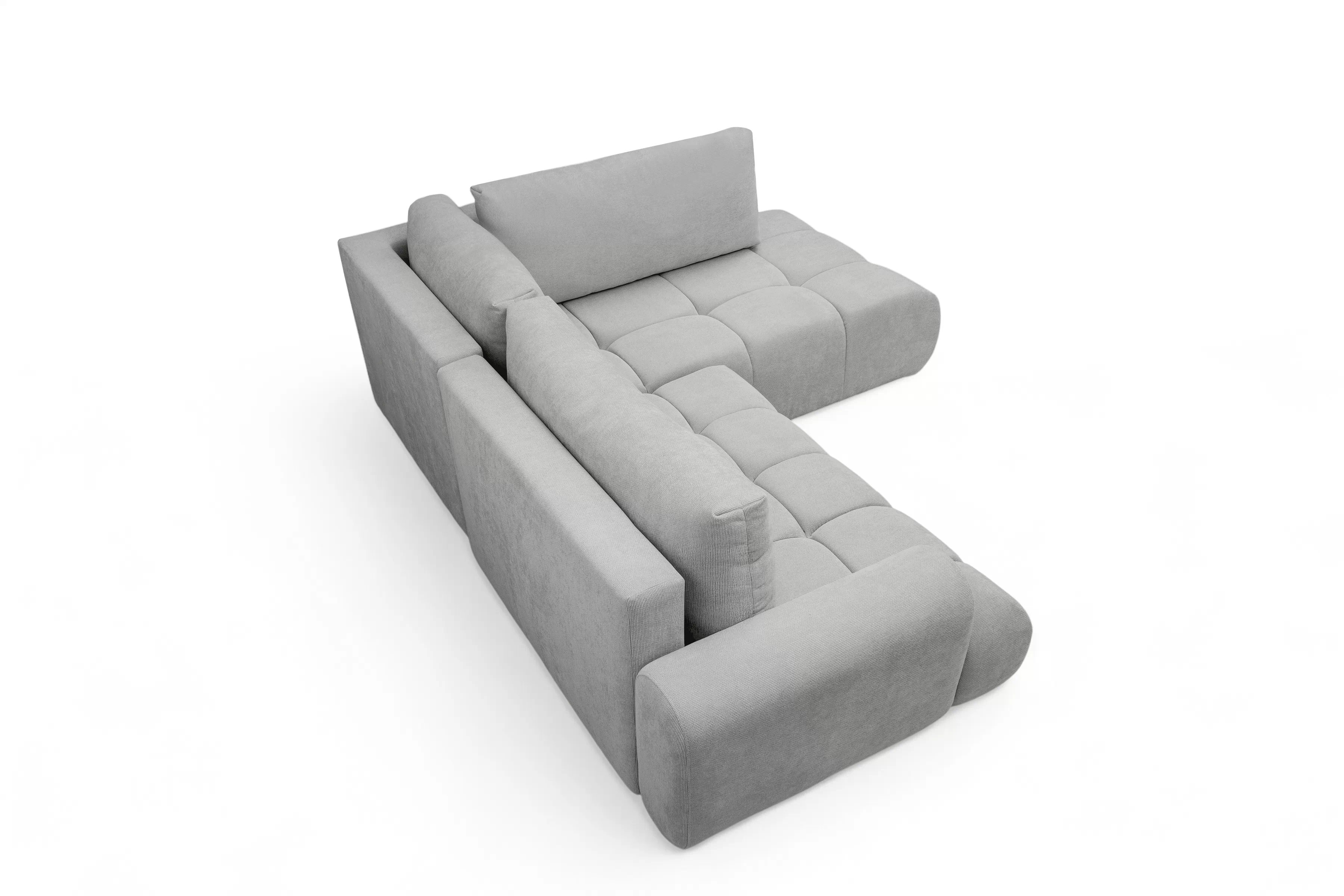 Rozkladacia rohová sedačka Lutario L pravá - sivá hydrofóbna pletenina Venice 2023 Rohová sedacia súprava Lutario L s funkciou spánku pravá strana - šedá plecionka hydrofobowa Venice 2023