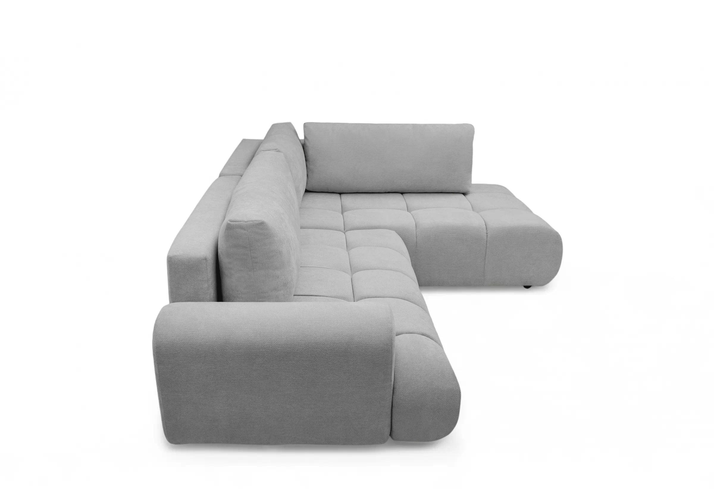 Rozkladacia rohová sedačka Lutario L pravá - sivá hydrofóbna pletenina Venice 2023 Rohová sedacia súprava Lutario L s funkciou spánku pravá strana - šedá plecionka hydrofobowa Venice 2023