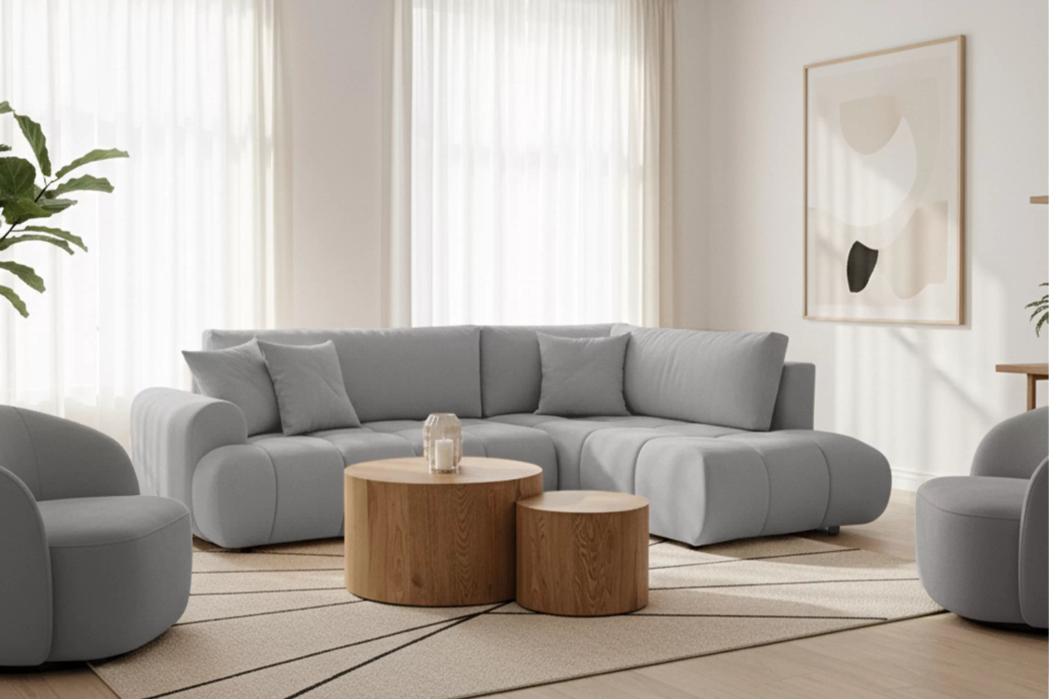 Rozkladacia rohová sedačka Lutario L pravá - sivá hydrofóbna pletenina Venice 2023 Rohová sedacia súprava Lutario L s funkciou spánku pravá strana - šedá plecionka hydrofobowa Venice 2023