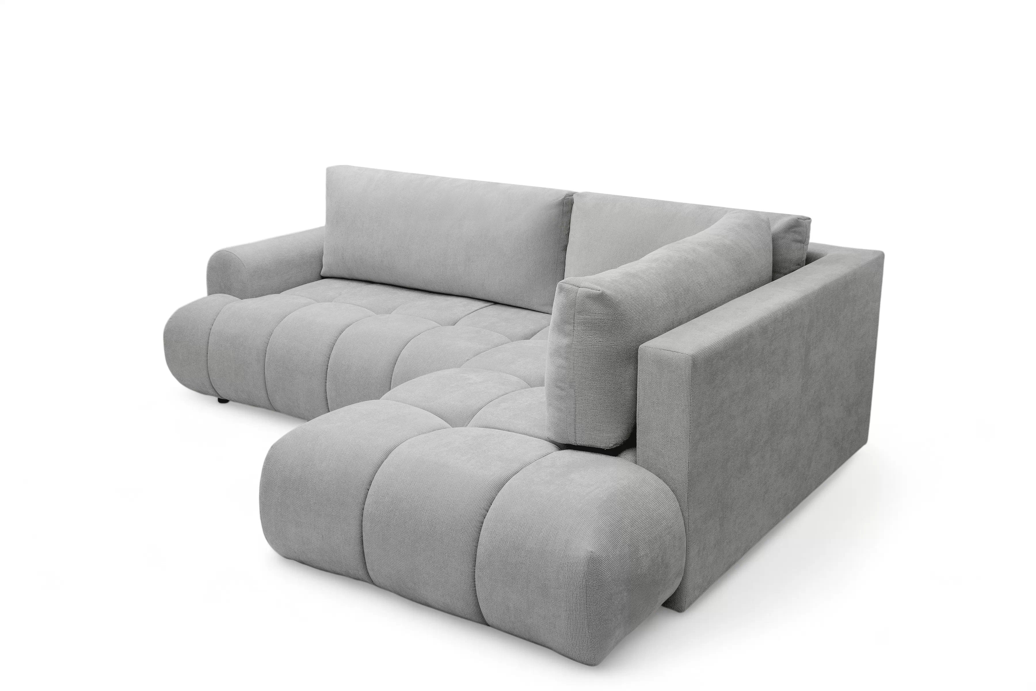 Rozkladacia rohová sedačka Lutario L pravá - sivá hydrofóbna pletenina Venice 2023 Rohová sedacia súprava Lutario L s funkciou spánku pravá strana - šedá plecionka hydrofobowa Venice 2023