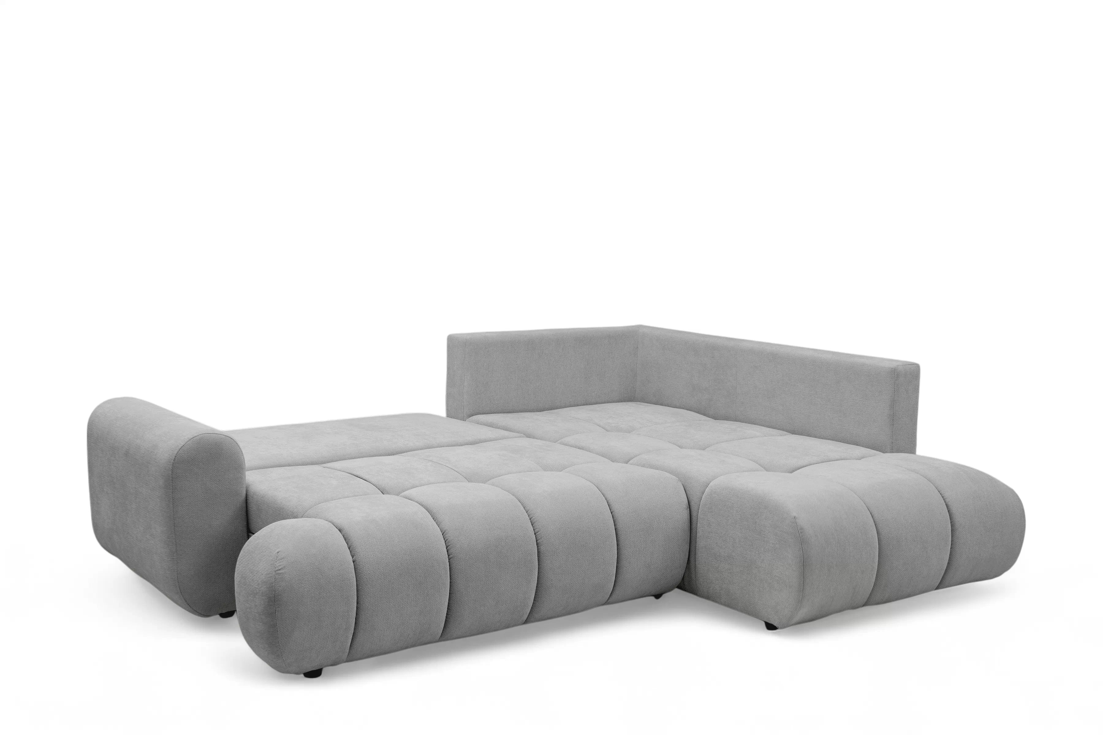 Rozkladacia rohová sedačka Lutario L pravá - sivá hydrofóbna pletenina Venice 2023 Rohová sedacia súprava Lutario L s funkciou spánku pravá strana - šedá plecionka hydrofobowa Venice 2023