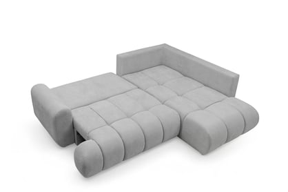 Rohová sedacia súprava Lutario L pravá s funkciou spania - sivá hydrofóbna pletená látka Venice 2023 Rohová sedacia súprava Lutario L s funkciou spánku pravá strana - šedá plecionka hydrofobowa Venice 2023