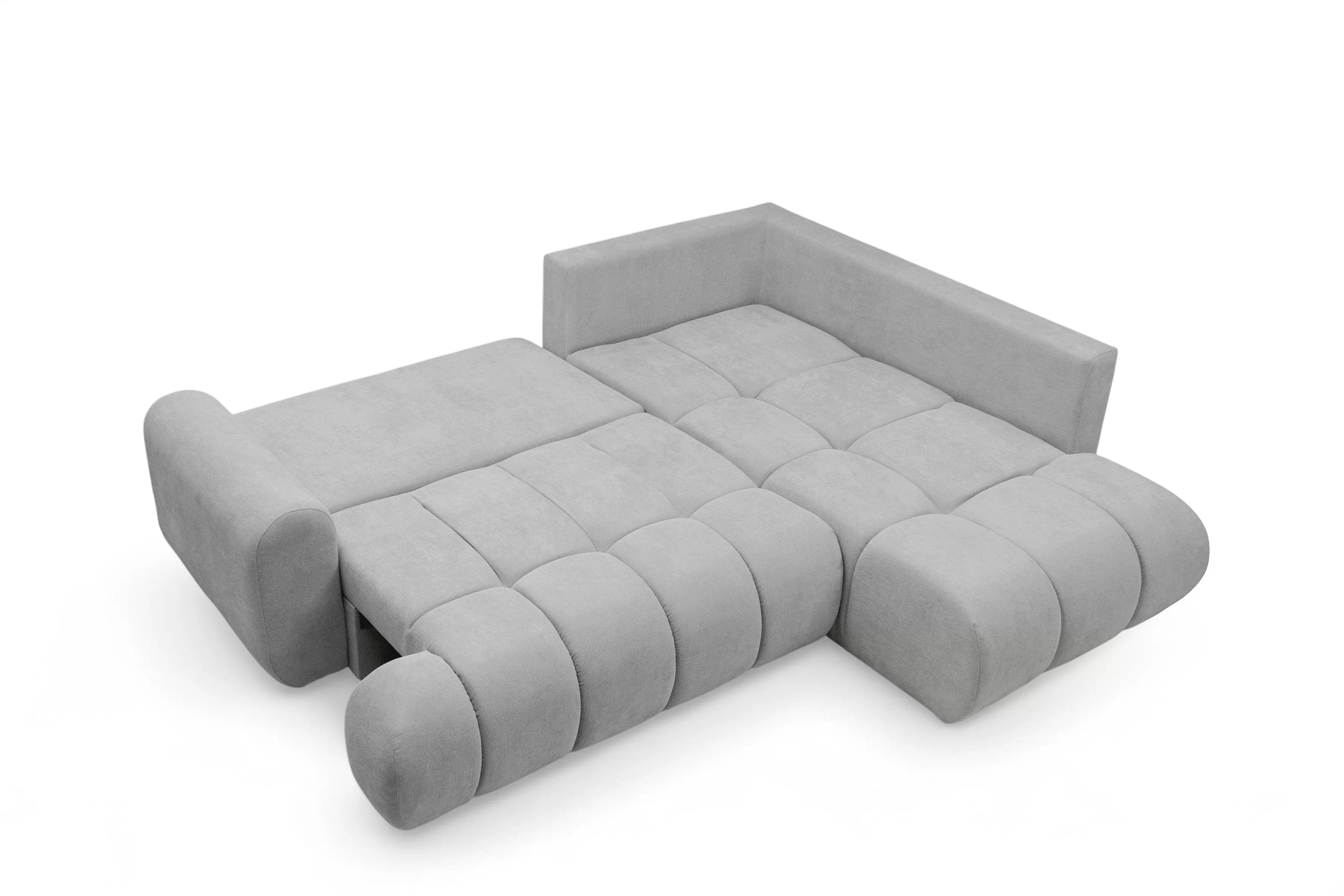 Rozkladacia rohová sedačka Lutario L pravá - sivá hydrofóbna pletenina Venice 2023 Rohová sedacia súprava Lutario L s funkciou spánku pravá strana - šedá plecionka hydrofobowa Venice 2023