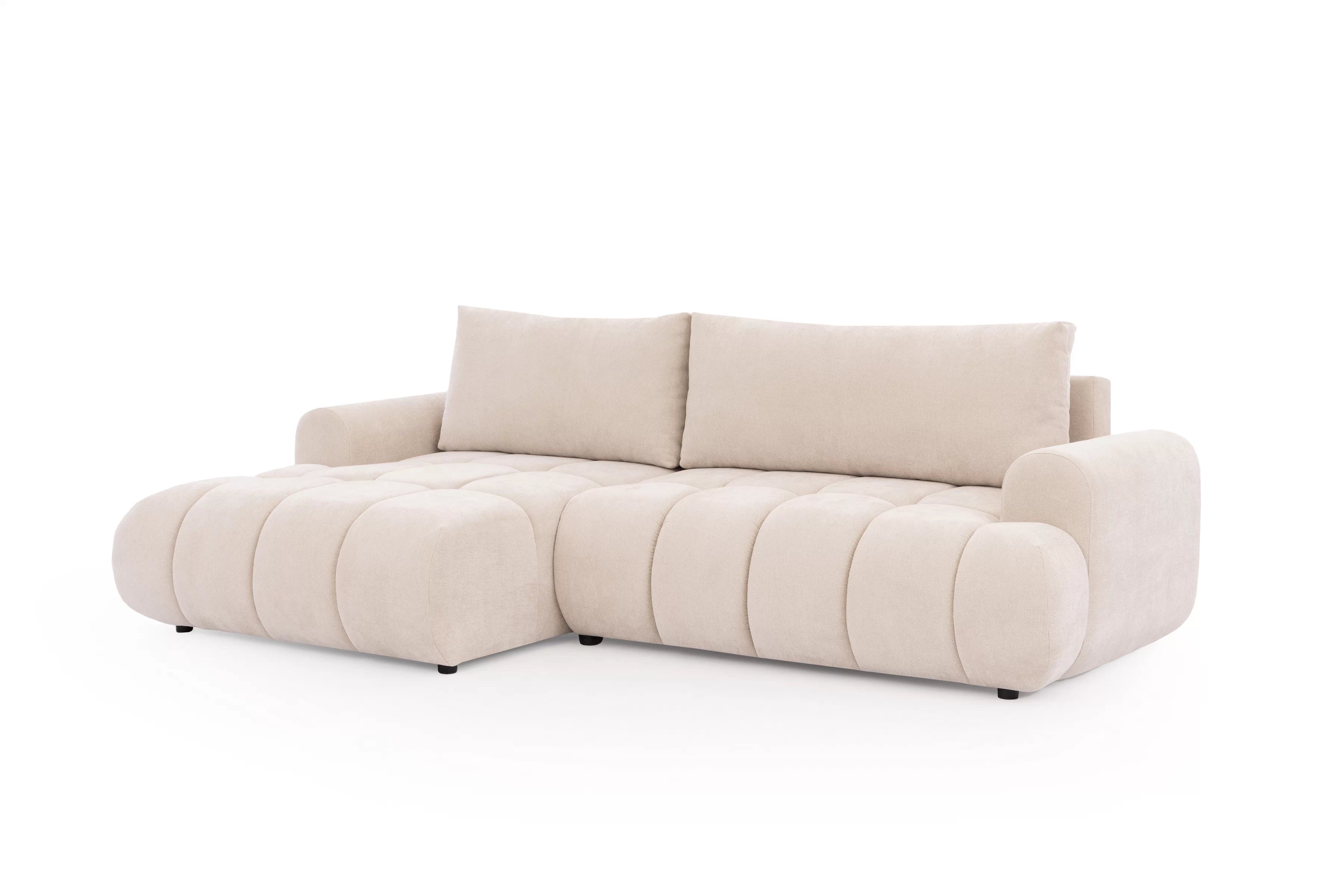 Rohová pohovka Lutario Mini s rozkladom ľavostranná - béžová hydrofóbna tkanina Venice 2026 Rohová sedacia súprava Lutario Mini s funkciou spánku Ľavá strana - Béžová plecionka hydrofobowa Venice 2026