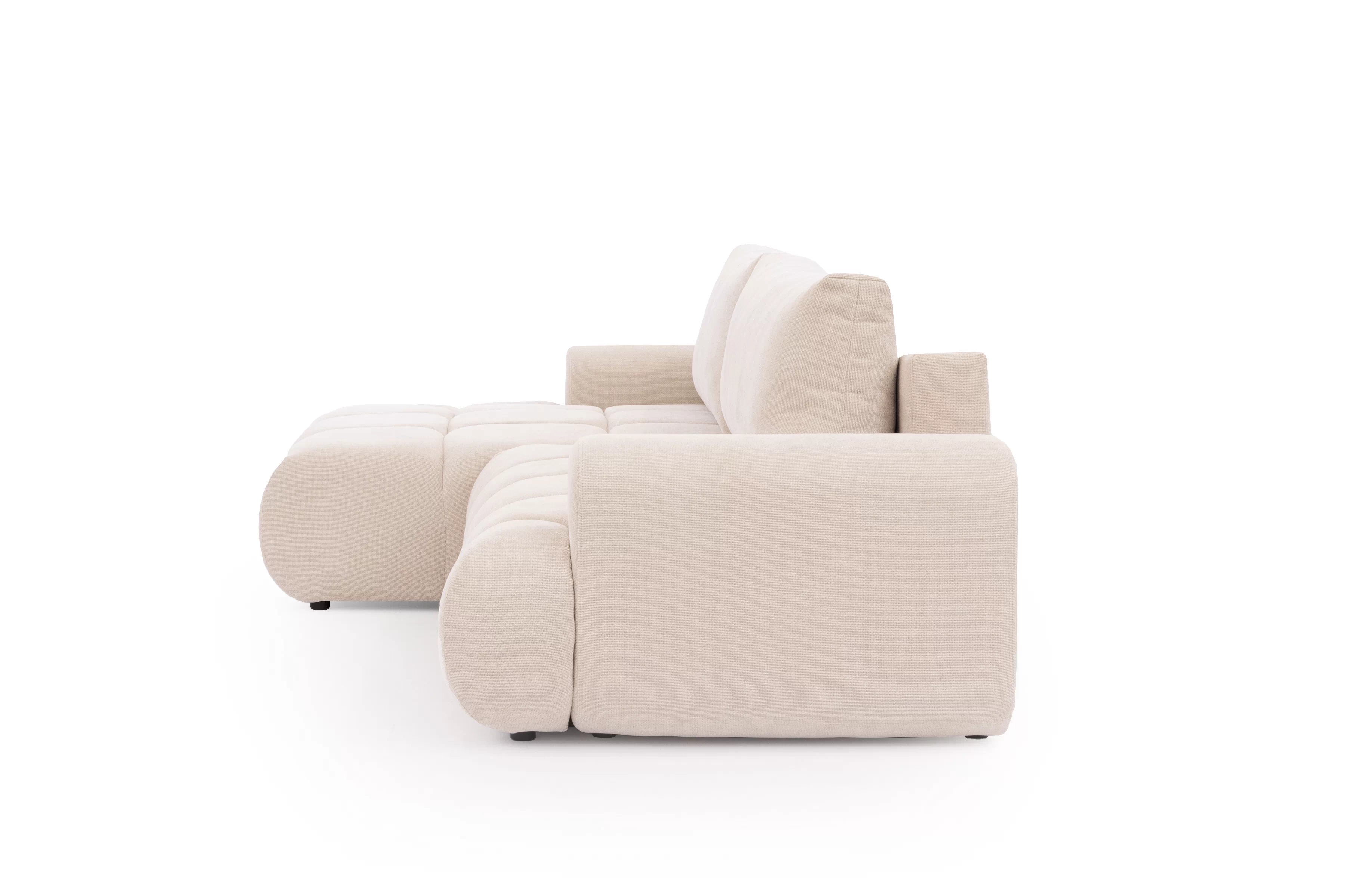 Rohová pohovka Lutario Mini s rozkladom ľavostranná - béžová hydrofóbna tkanina Venice 2026 Rohová sedacia súprava Lutario Mini s funkciou spánku Ľavá strana - Béžová plecionka hydrofobowa Venice 2026