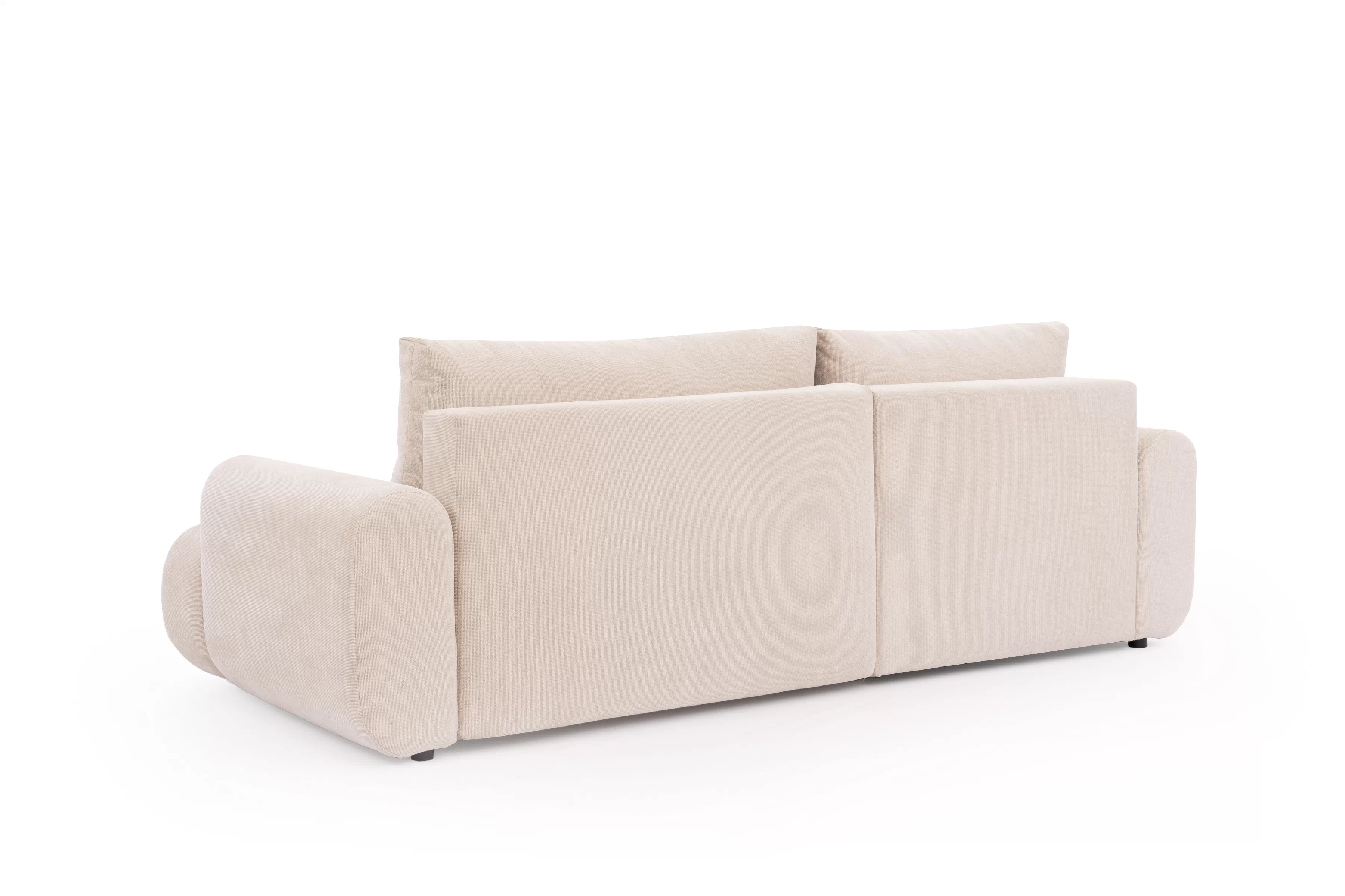 Rohová pohovka Lutario Mini s rozkladom ľavostranná - béžová hydrofóbna tkanina Venice 2026 Rohová sedacia súprava Lutario Mini s funkciou spánku Ľavá strana - Béžová plecionka hydrofobowa Venice 2026