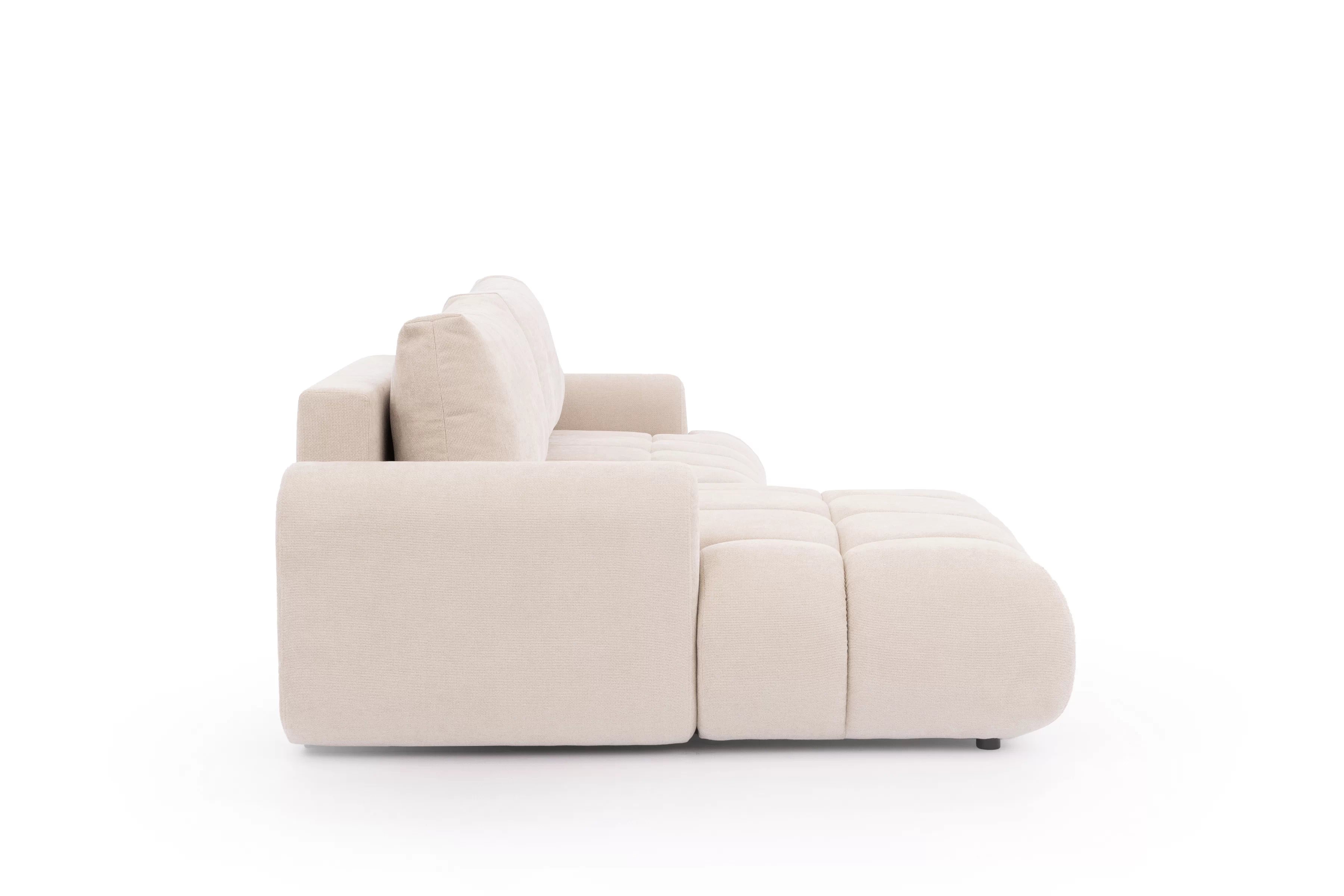 Rohová pohovka Lutario Mini s rozkladom ľavostranná - béžová hydrofóbna tkanina Venice 2026 Rohová sedacia súprava Lutario Mini s funkciou spánku Ľavá strana - Béžová plecionka hydrofobowa Venice 2026