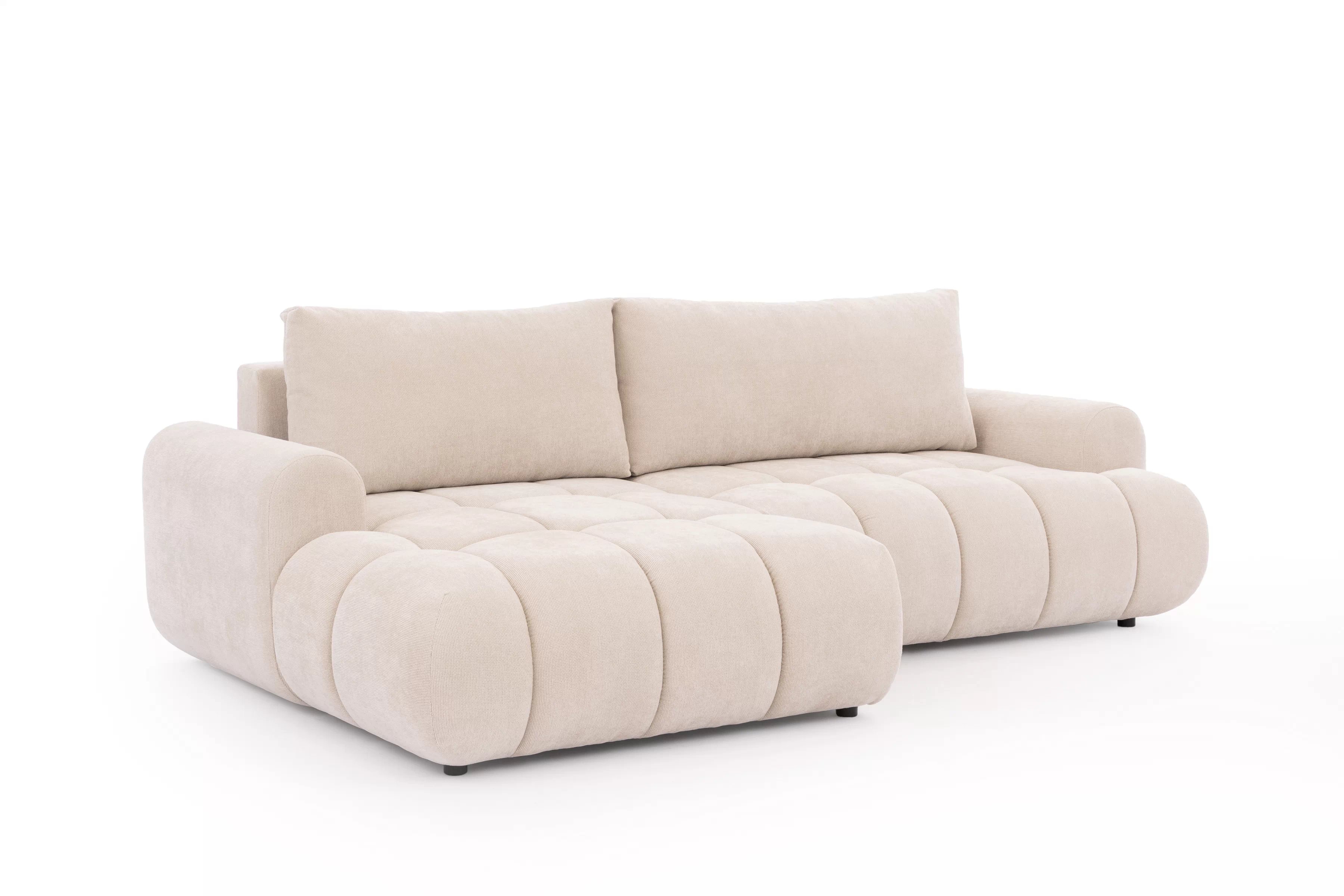 Rohová pohovka Lutario Mini s rozkladom ľavostranná - béžová hydrofóbna tkanina Venice 2026 Rohová sedacia súprava Lutario Mini s funkciou spánku Ľavá strana - Béžová plecionka hydrofobowa Venice 2026