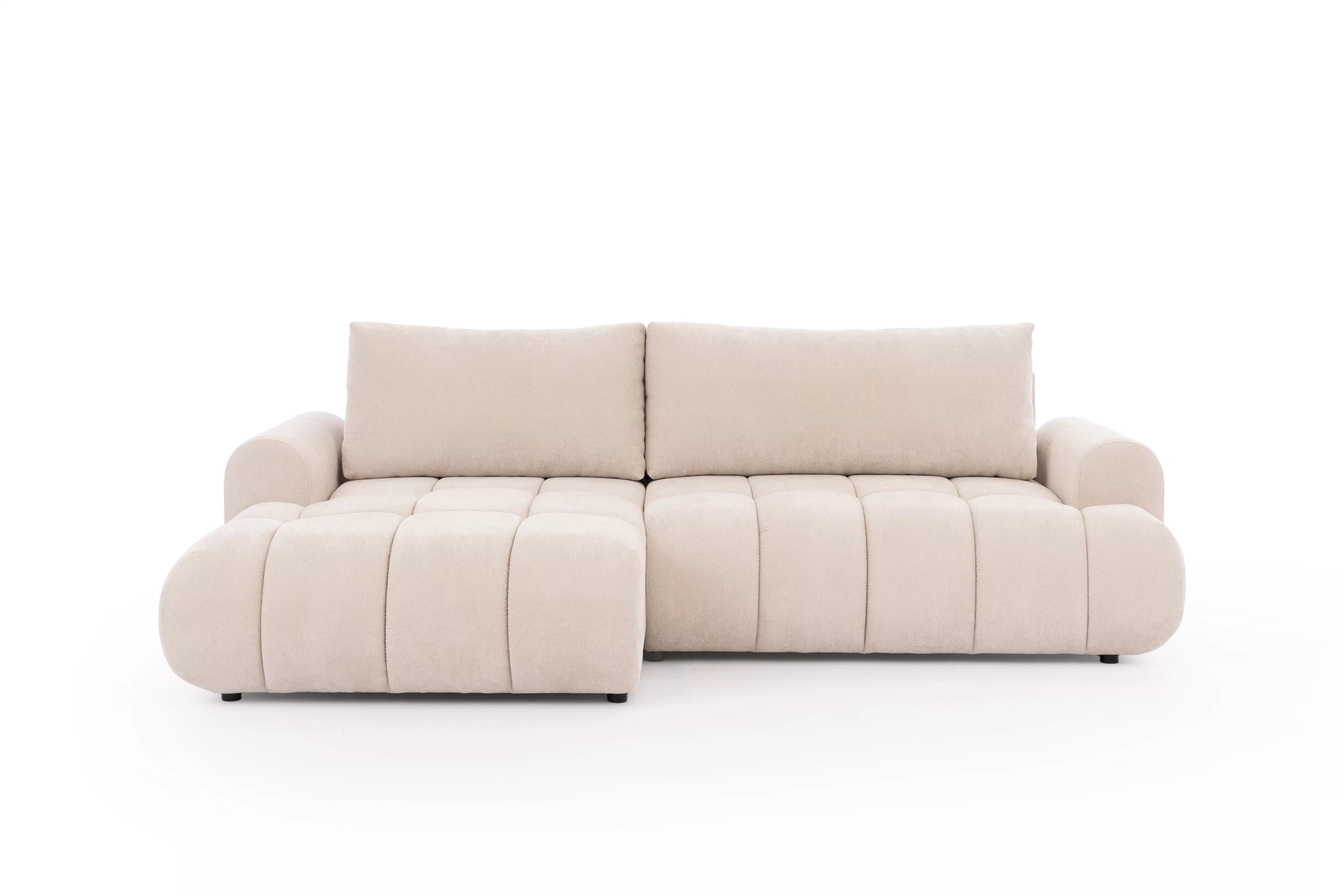 Rohová pohovka Lutario Mini s rozkladom ľavostranná - béžová hydrofóbna tkanina Venice 2026 Rohová sedacia súprava Lutario Mini s funkciou spánku Ľavá strana - Béžová plecionka hydrofobowa Venice 2026