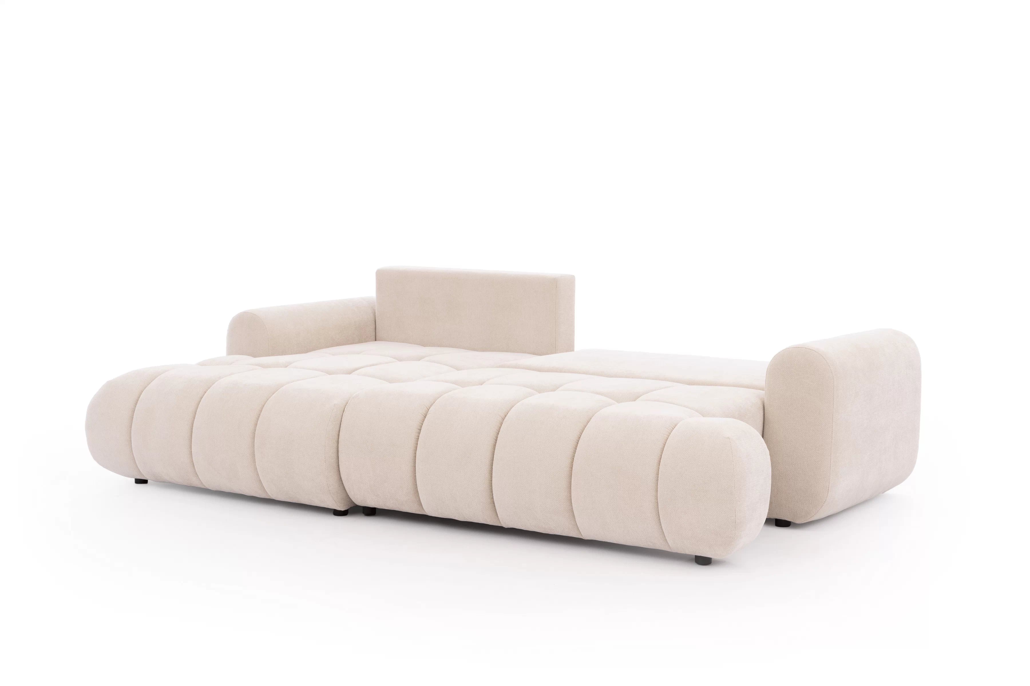 Rohová pohovka Lutario Mini s rozkladom ľavostranná - béžová hydrofóbna tkanina Venice 2026 Rohová sedacia súprava Lutario Mini s funkciou spánku Ľavá strana - Béžová plecionka hydrofobowa Venice 2026