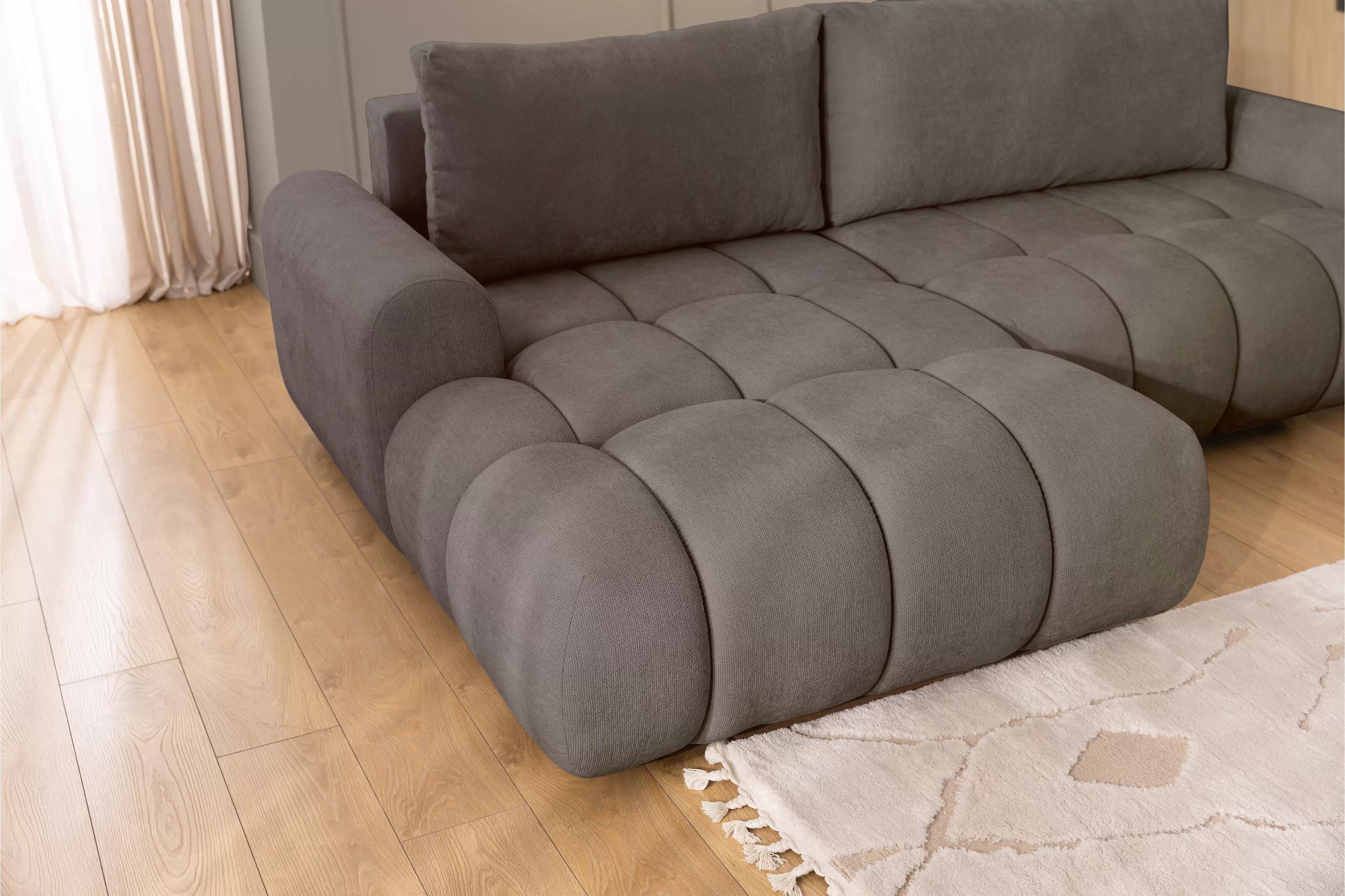 Rozkládací rohová sedací souprava Lutario Mini levá - šedohnědá Venice 2022 Rohová sedací souprava Lutario Mini rozkládací levá - hnědá plecionka hydrofobowa Venice 2022