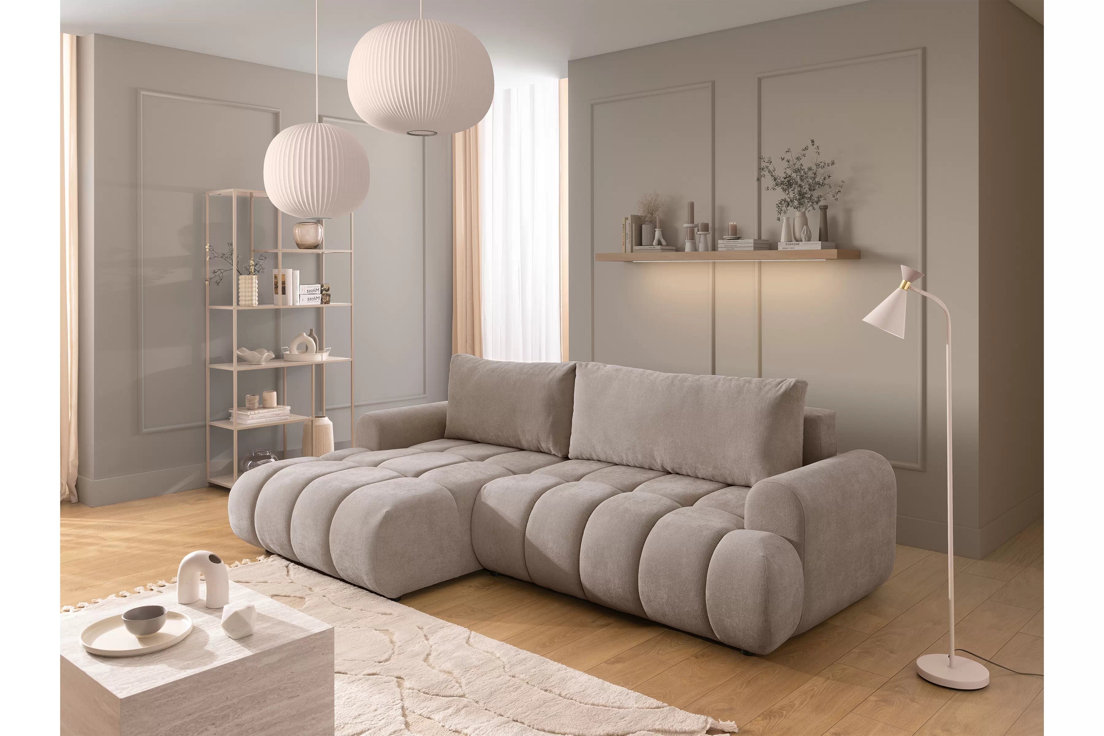 Rozkládací rohová sedací souprava Lutario Mini levá - tmavě béžová Venice 2031 Rohová sedací souprava Lutario Mini rozkládací levá - ciemnobezowa plecionka hydrofobowa Venice 2031