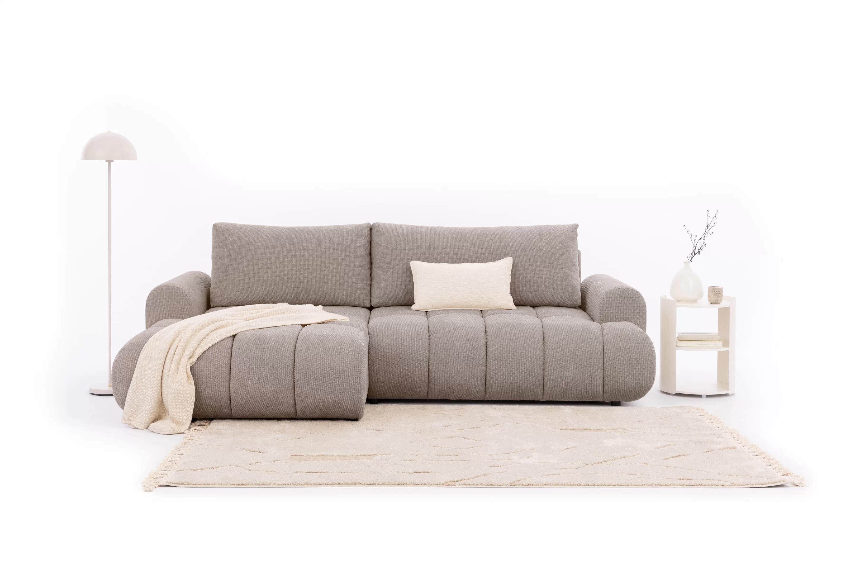 Rozkládací rohová sedací souprava Lutario Mini levá - tmavě béžová Venice 2031 Rohová sedací souprava Lutario Mini rozkládací levá - ciemnobezowa plecionka hydrofobowa Venice 2031