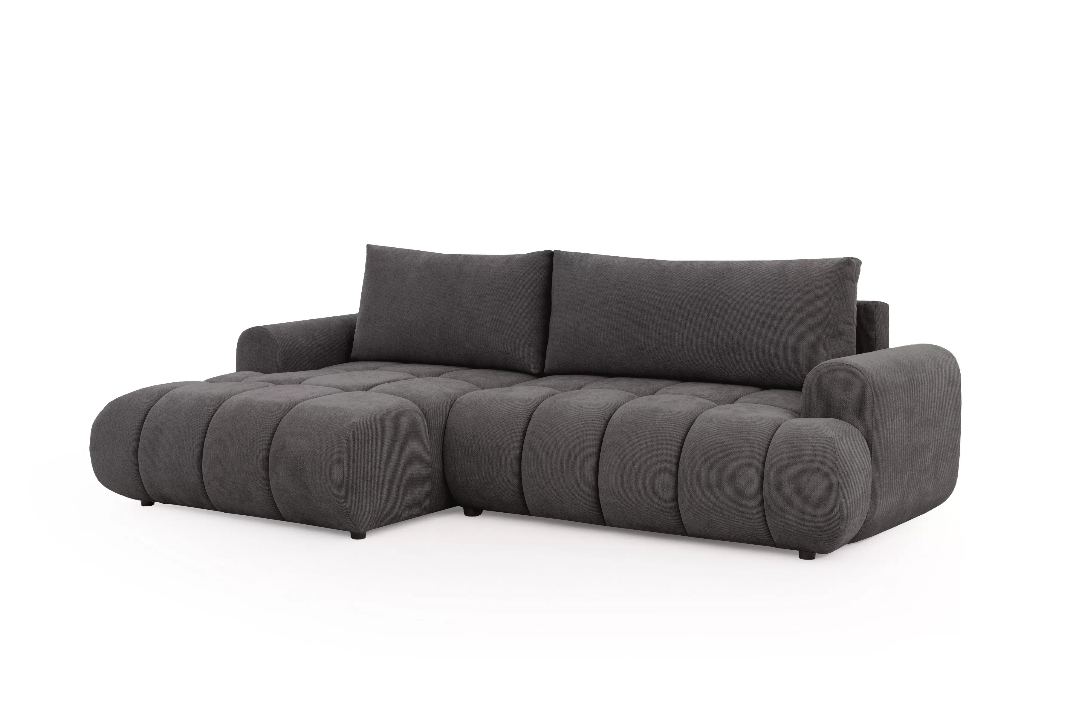 Rozkládací rohová sedací souprava Lutario Mini levá - tmavě šedá Venice 2021 Rohová sedací souprava Lutario Mini rozkládací levá - ciemnoszara plecionka hydrofobowa Venice 2021