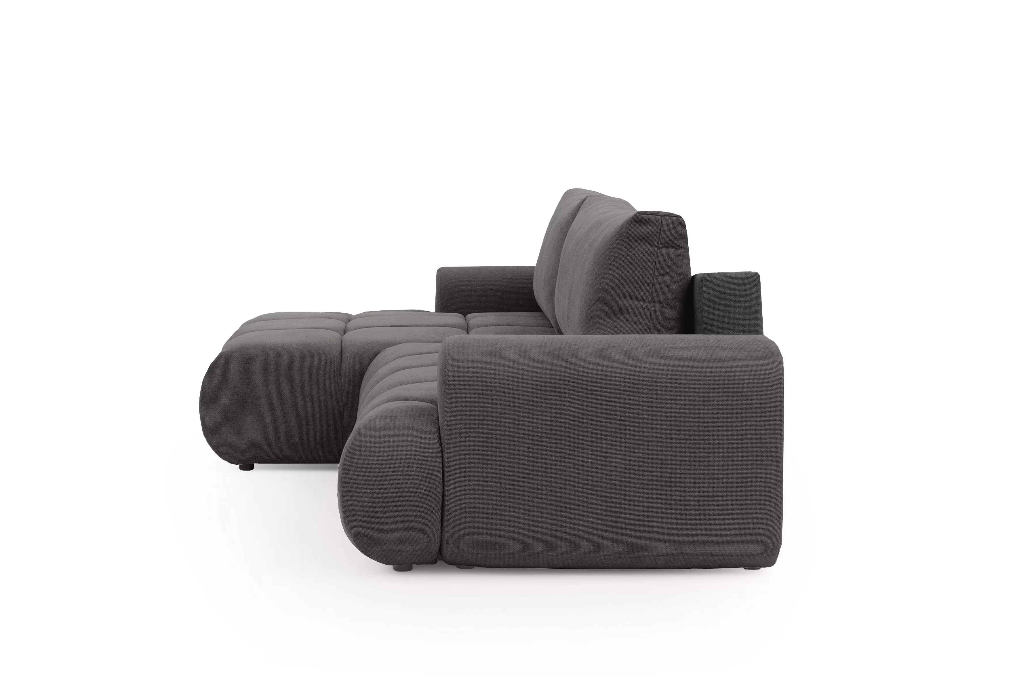 Rozkládací rohová sedací souprava Lutario Mini levá - tmavě šedá Venice 2021 Rohová sedací souprava Lutario Mini rozkládací levá - ciemnoszara plecionka hydrofobowa Venice 2021