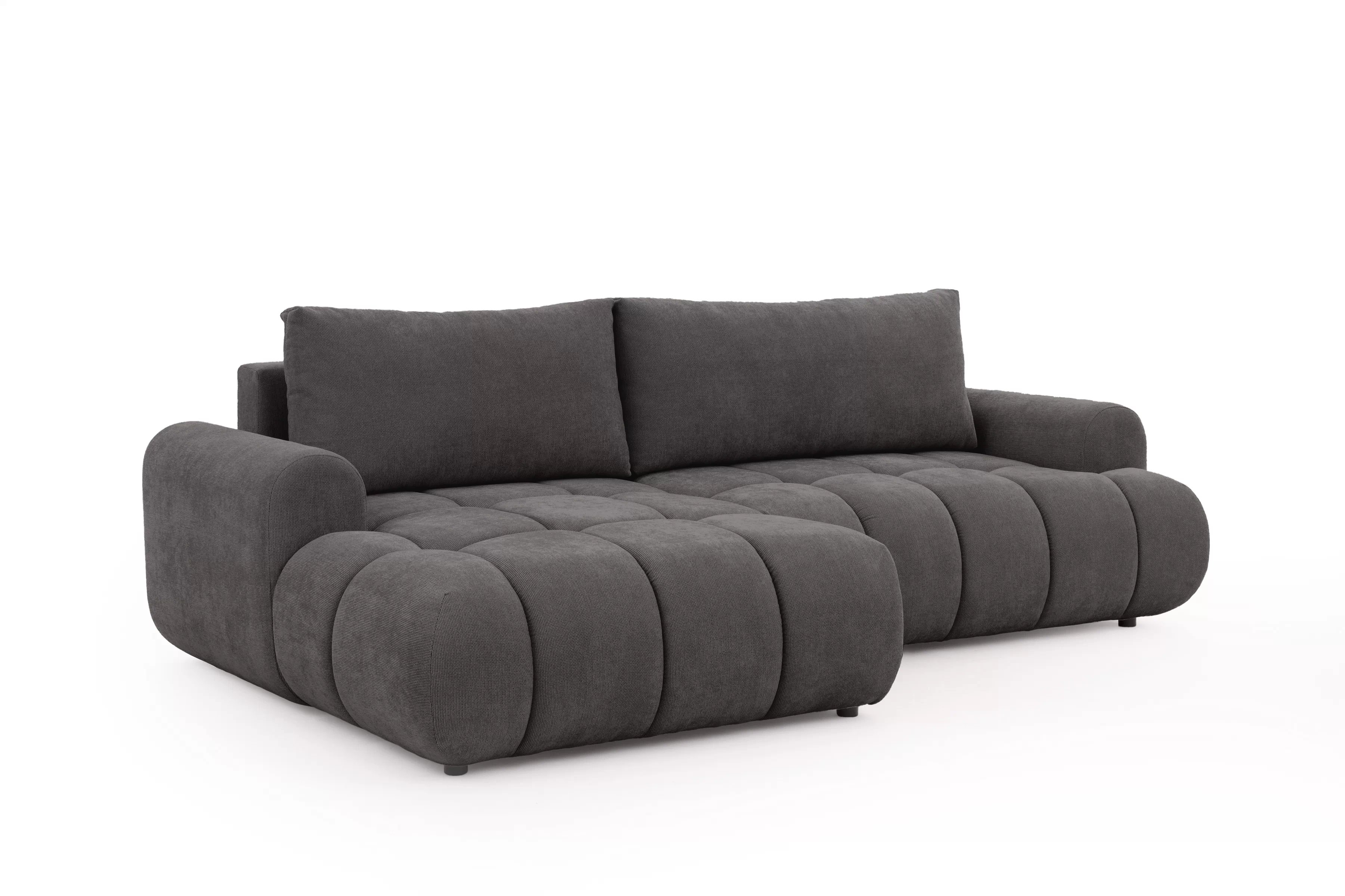 Rozkládací rohová sedací souprava Lutario Mini levá - tmavě šedá Venice 2021 Rohová sedací souprava Lutario Mini rozkládací levá - ciemnoszara plecionka hydrofobowa Venice 2021