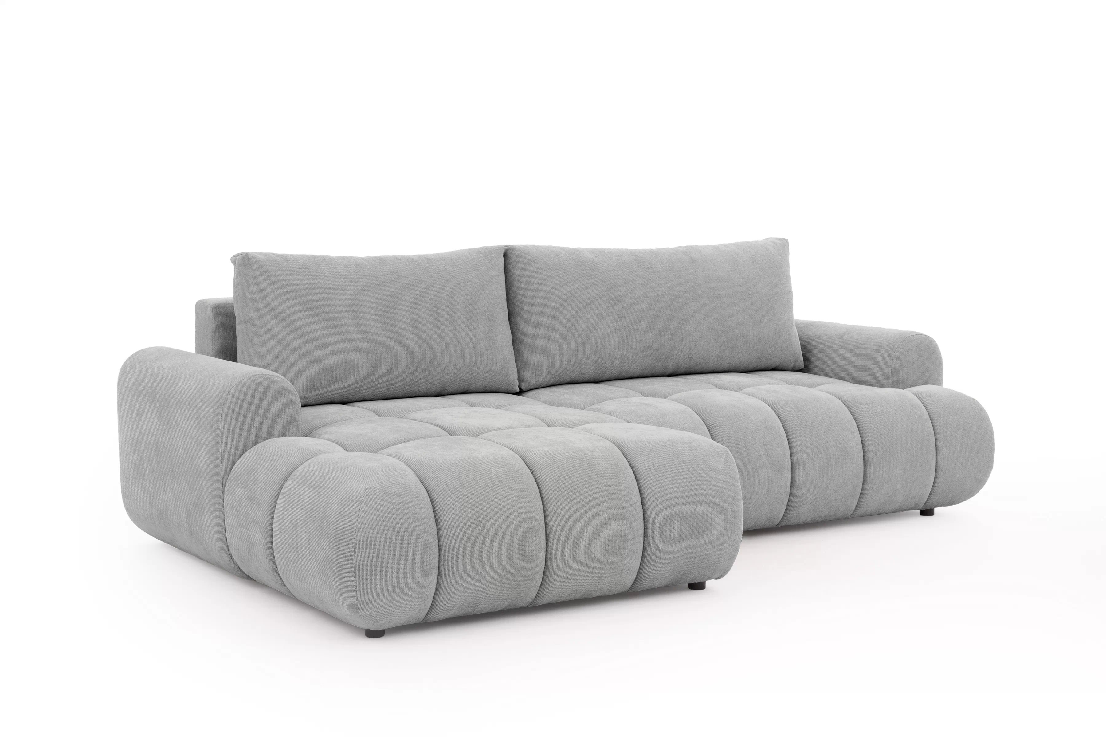 Rozkládací rohová sedací souprava Lutario Mini levá - šedá Venice 2023 Rohová sedací souprava Lutario Mini rozkládací levá - šedá plecionka hydrofobowa Venice 2023 