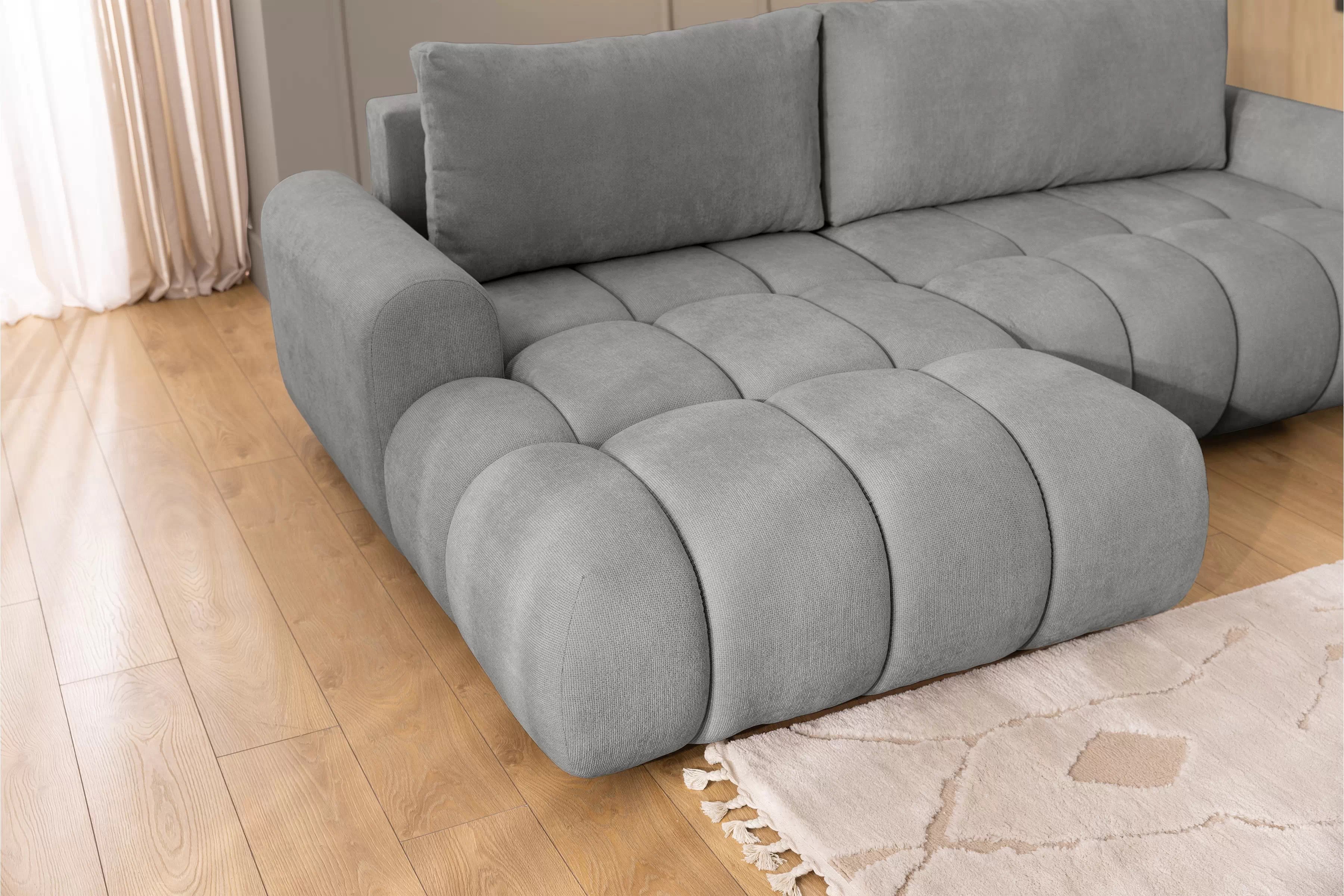 Rozkládací rohová sedací souprava Lutario Mini levá - šedá Venice 2023 Rohová sedací souprava Lutario Mini rozkládací levá - šedá plecionka hydrofobowa Venice 2023 