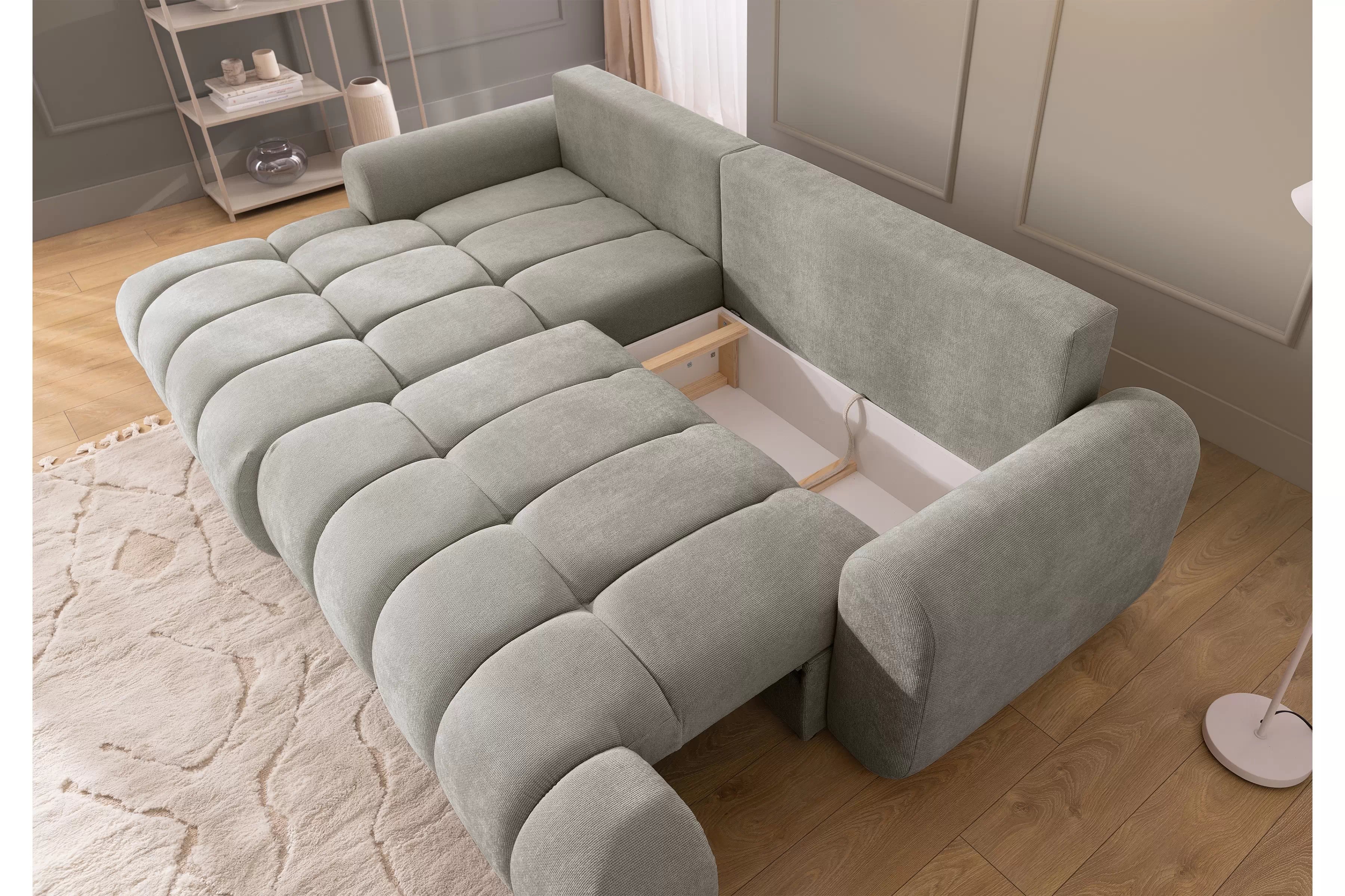 Rohová sedačka Lutario Mini s rozkladem levá - šedá látka Nazar 225.03 Rohová sedací souprava Lutario Mini rozkládací levá - šedá potahová látka Nazar 225.03