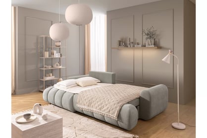 Rohová sedačka Lutario Mini s rozkladem levá - šedá látka Nazar 225.03 Rohová sedací souprava Lutario Mini rozkládací levá - šedá potahová látka Nazar 225.03