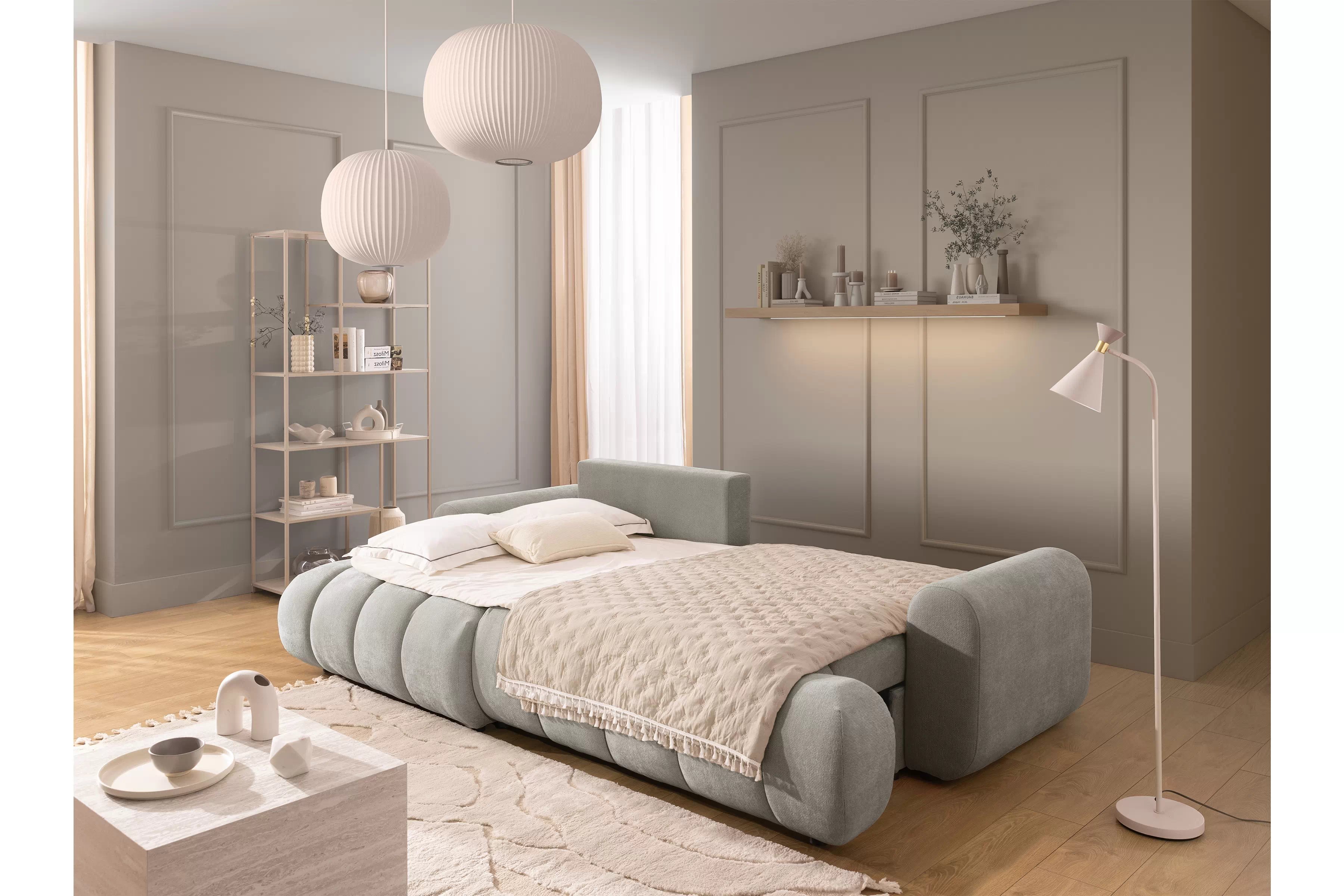 Rohová sedačka Lutario Mini s rozkladem levá - šedá látka Nazar 225.03 Rohová sedací souprava Lutario Mini rozkládací levá - šedá potahová látka Nazar 225.03