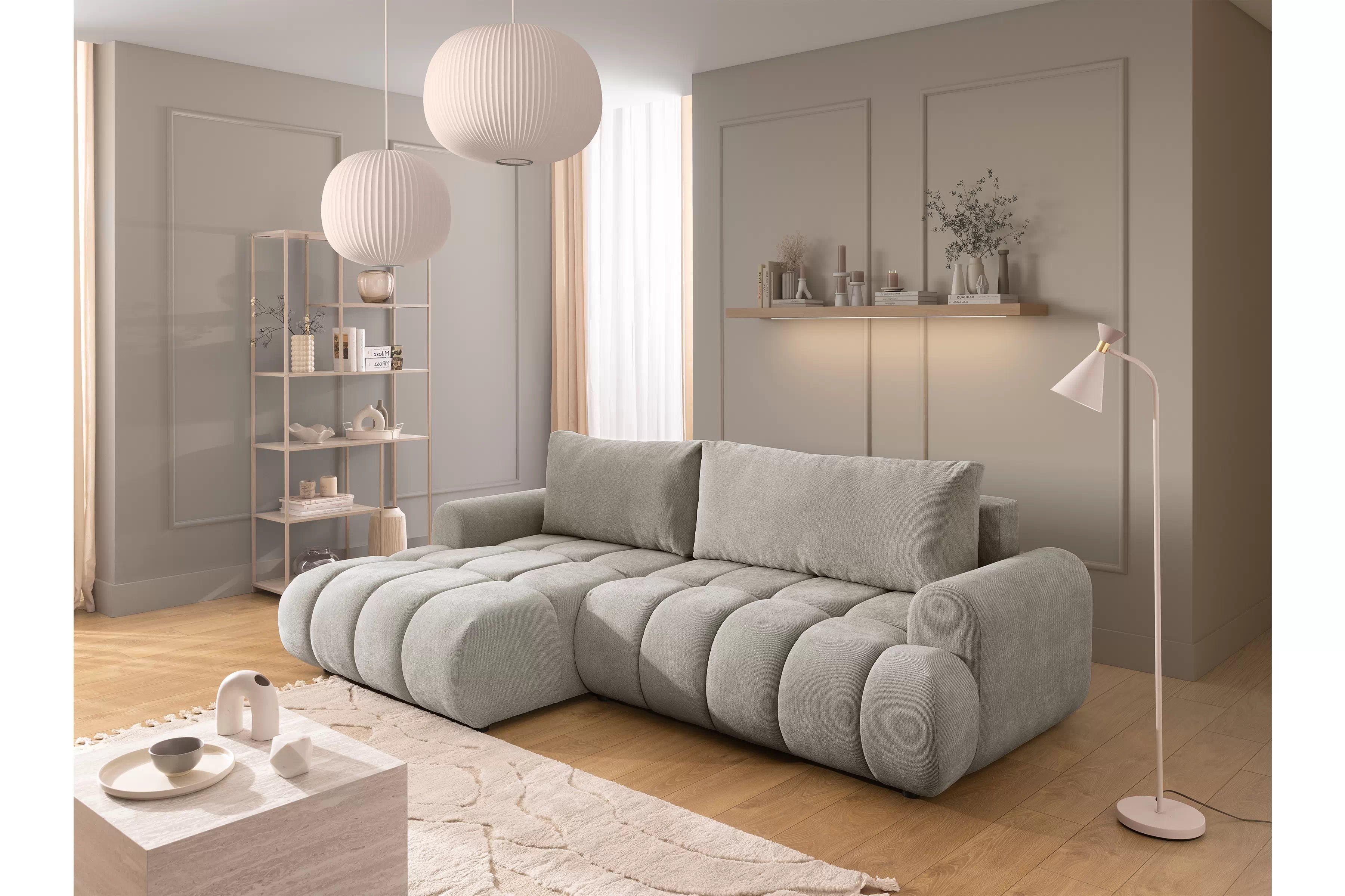 Rohová sedačka Lutario Mini s rozkladem levá - šedá látka Nazar 225.03 Rohová sedací souprava Lutario Mini rozkládací levá - šedá potahová látka Nazar 225.03