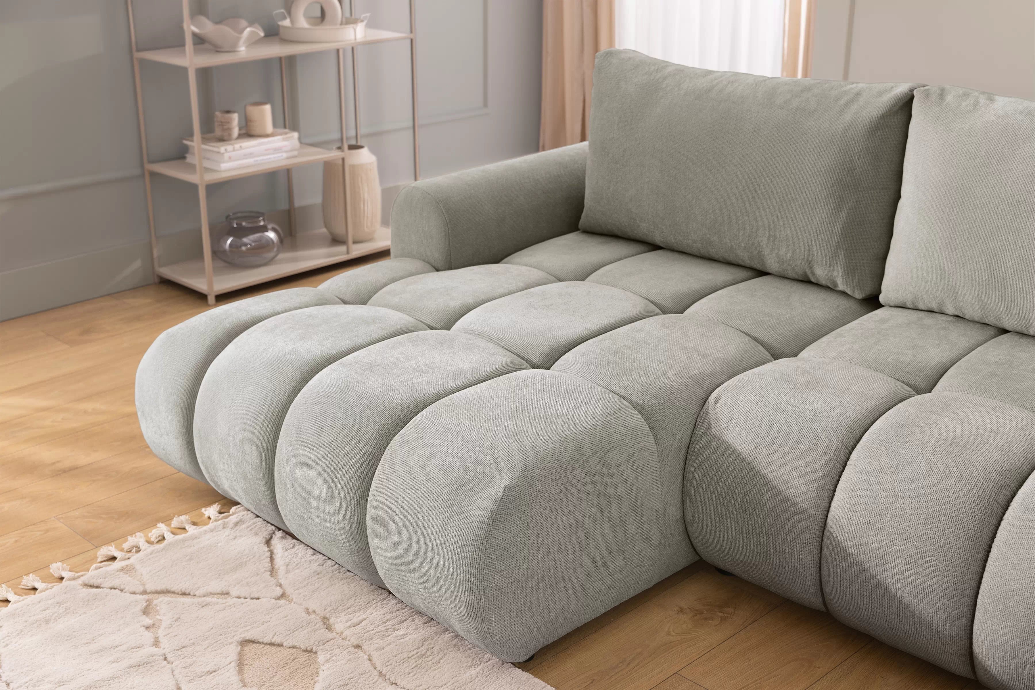 Rohová sedačka Lutario Mini s rozkladem levá - šedá látka Nazar 225.03 Rohová sedací souprava Lutario Mini rozkládací levá - šedá potahová látka Nazar 225.03