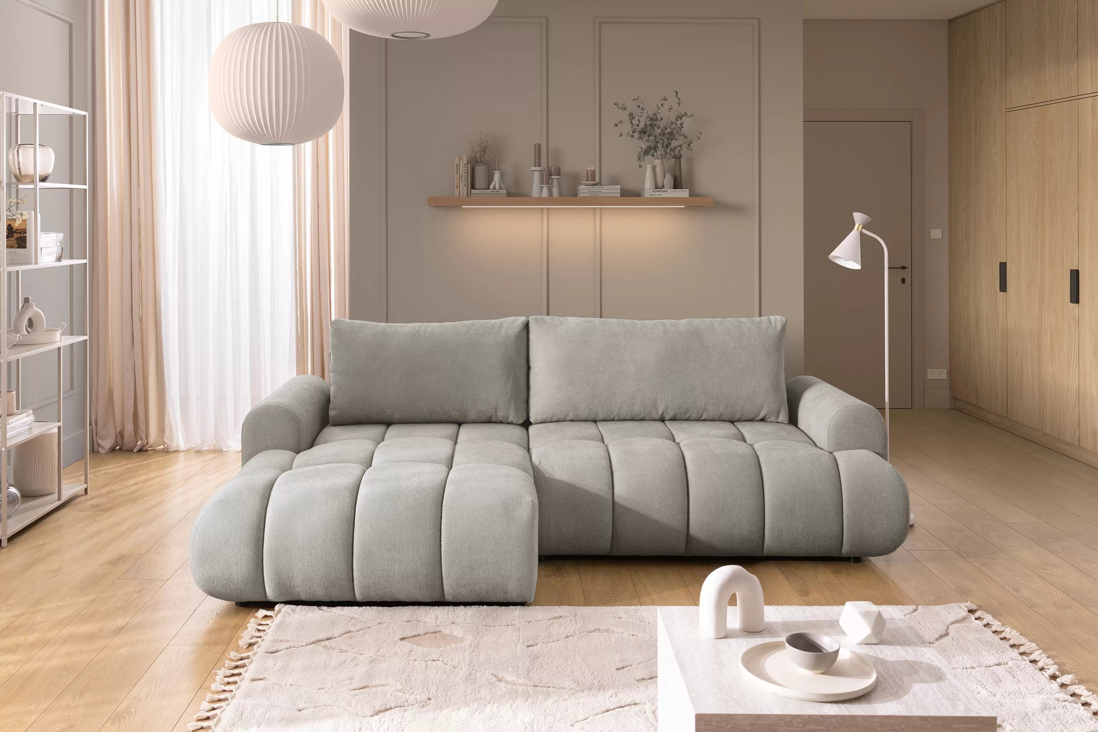 Rohová sedačka Lutario Mini s rozkladem levá - šedá látka Nazar 225.03 Rohová sedací souprava Lutario Mini rozkládací levá - šedá potahová látka Nazar 225.03