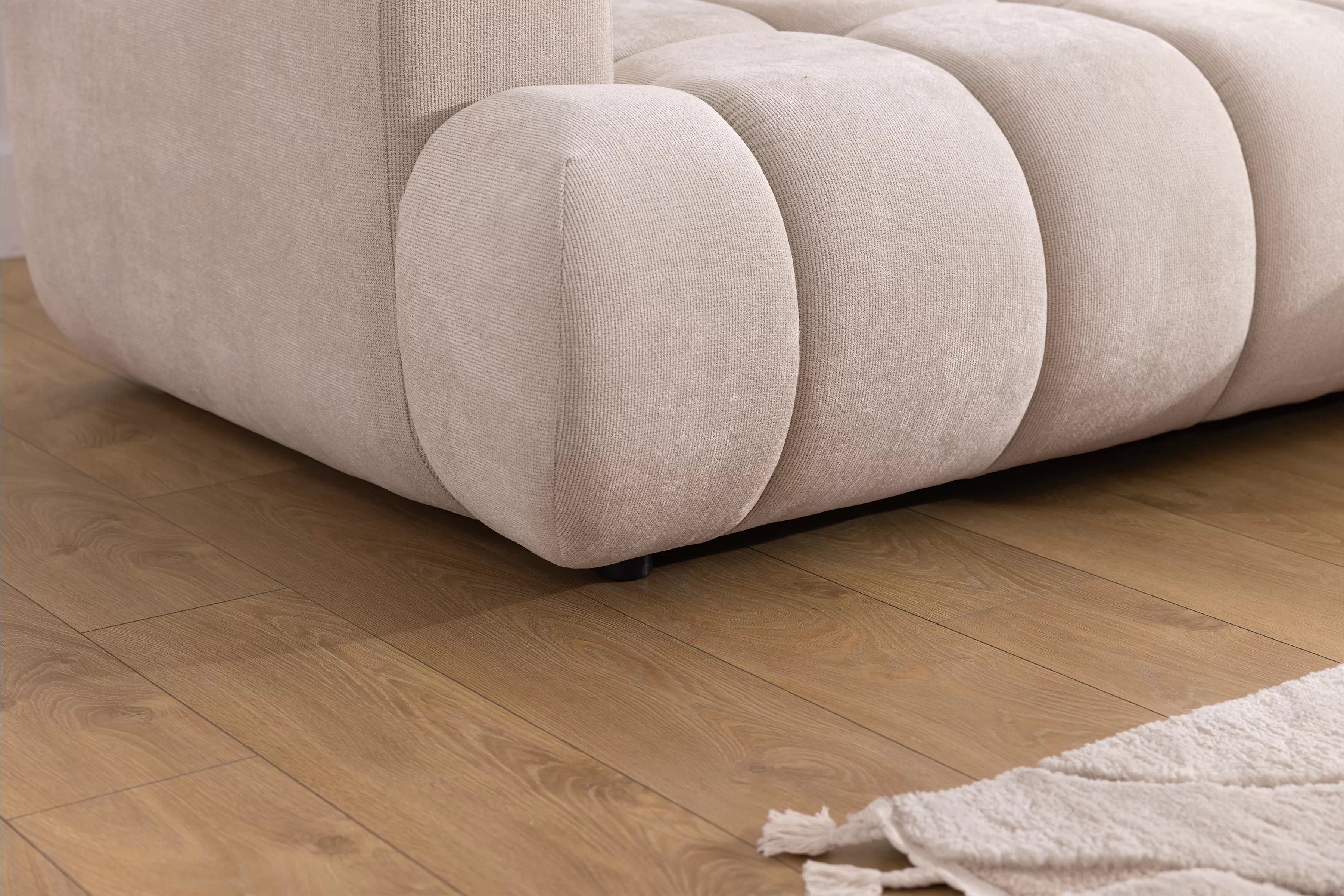 Rozkládací rohová sedací souprava Lutario Mini pravá - béžová Venice 2026 Rohová sedací souprava Lutario Mini rozkládací pravá - béžová plecionka hydrofobowa Venice 2026