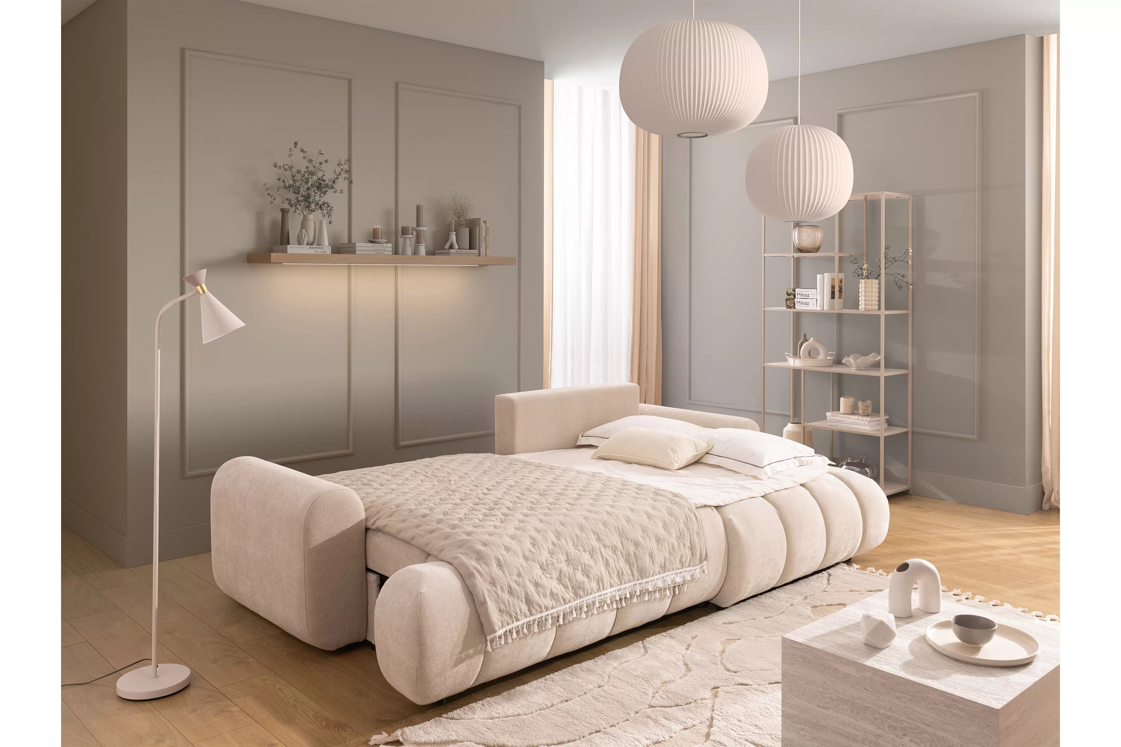 Rozkládací rohová sedací souprava Lutario Mini pravá - béžová Venice 2026 Rohová sedací souprava Lutario Mini rozkládací pravá - béžová plecionka hydrofobowa Venice 2026