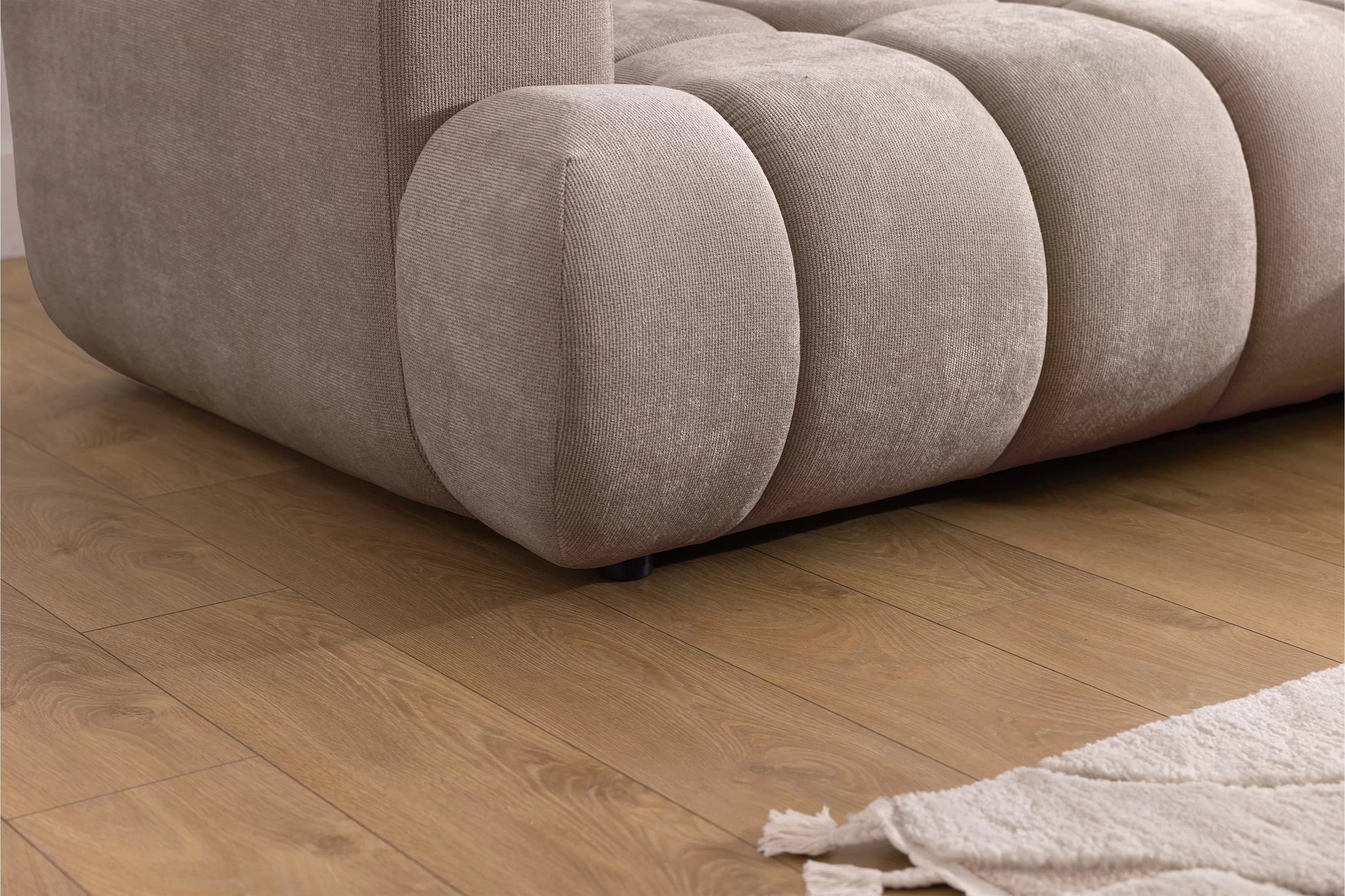 Rozkládací rohová sedací souprava Lutario Mini pravá - tmavě béžová Venice 2031 Rohová sedací souprava Lutario Mini rozkládací pravá - ciemnobezowa plecionka hydrofobowa Venice 2031