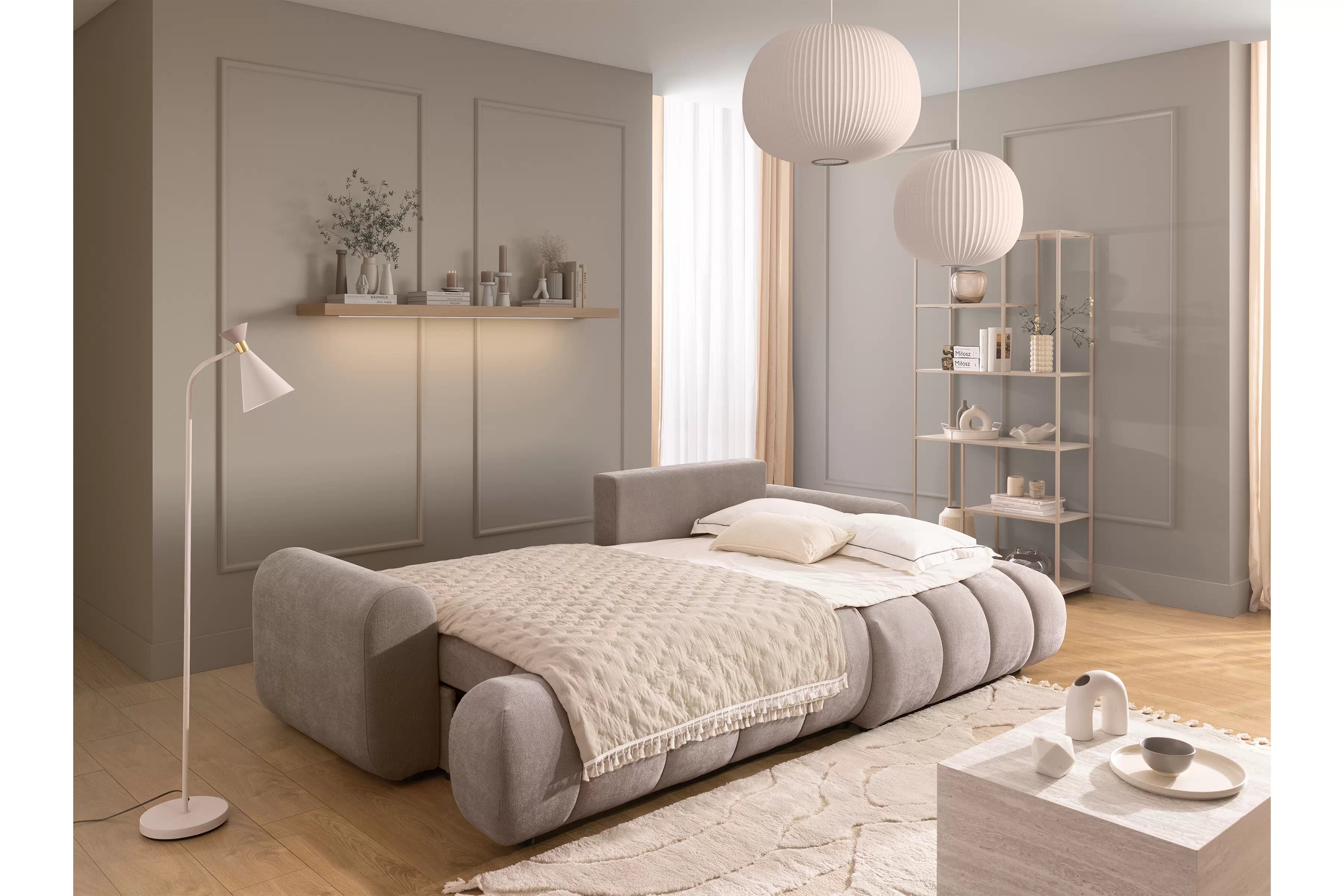 Rozkládací rohová sedací souprava Lutario Mini pravá - tmavě béžová Venice 2031 Rohová sedací souprava Lutario Mini rozkládací pravá - ciemnobezowa plecionka hydrofobowa Venice 2031