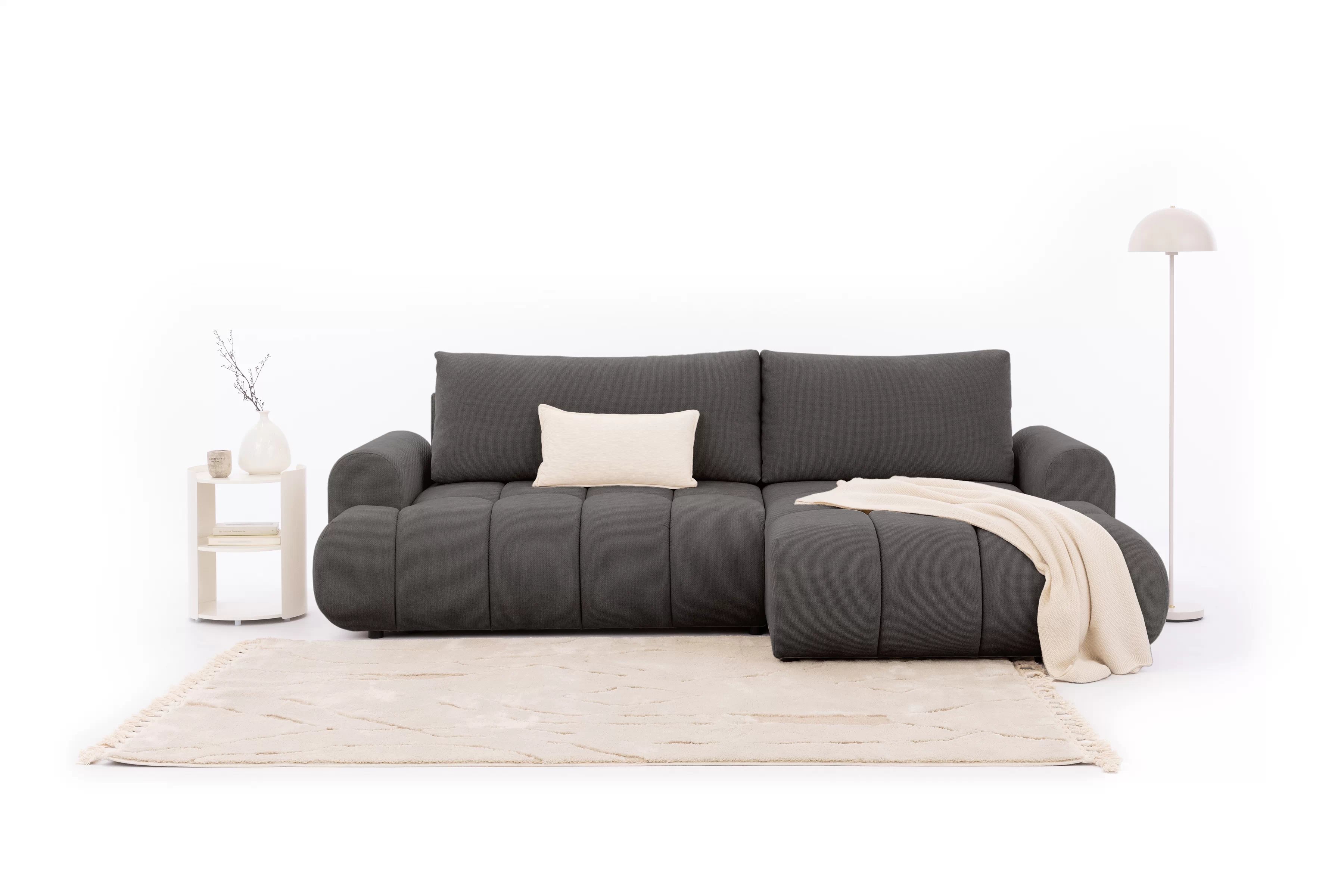 Rozkládací rohová sedací souprava Lutario Mini pravá - tmavě šedá Venice 2021 Rohová sedací souprava Lutario Mini rozkládací pravá - ciemnoszara plecionka hydrofobowa Venice 2021