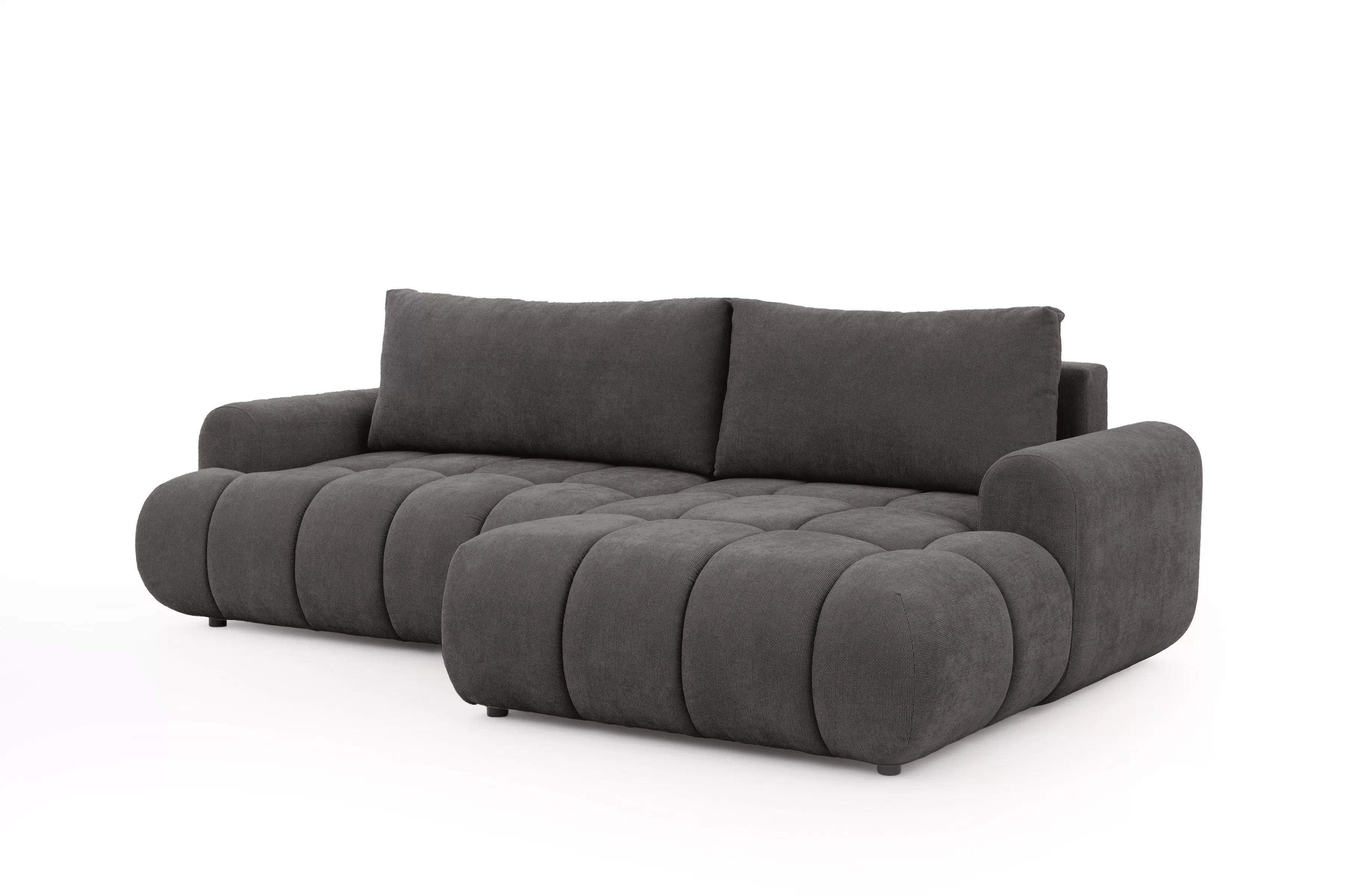 Rozkládací rohová sedací souprava Lutario Mini pravá - tmavě šedá Venice 2021 Rohová sedací souprava Lutario Mini rozkládací pravá - ciemnoszara plecionka hydrofobowa Venice 2021