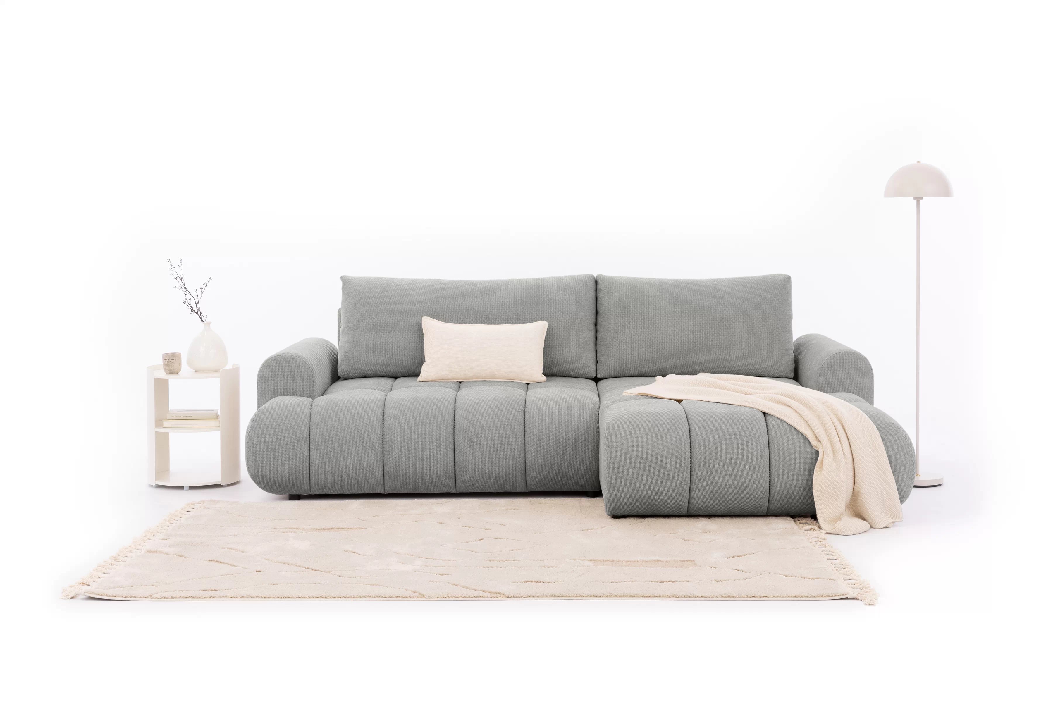 Rozkládací rohová sedací souprava Lutario Mini pravá - šedá Venice 2023 Rohová sedací souprava Lutario Mini rozkládací pravá - šedá plecionka hydrofobowa Venice 2023