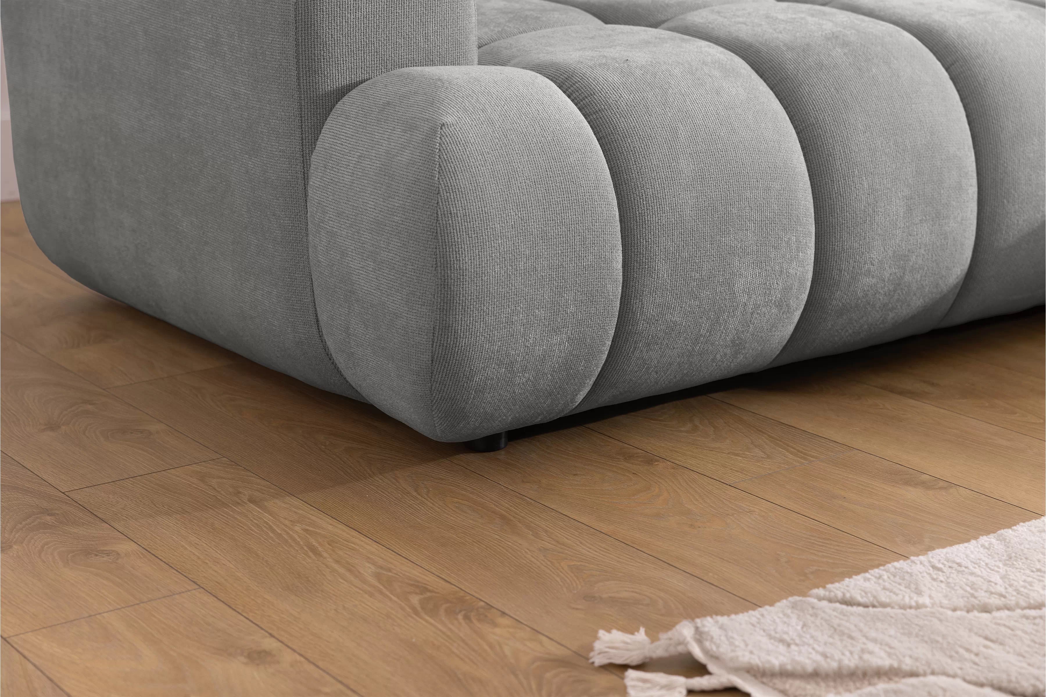 Rozkládací rohová sedací souprava Lutario Mini pravá - šedá Venice 2023 Rohová sedací souprava Lutario Mini rozkládací pravá - šedá plecionka hydrofobowa Venice 2023