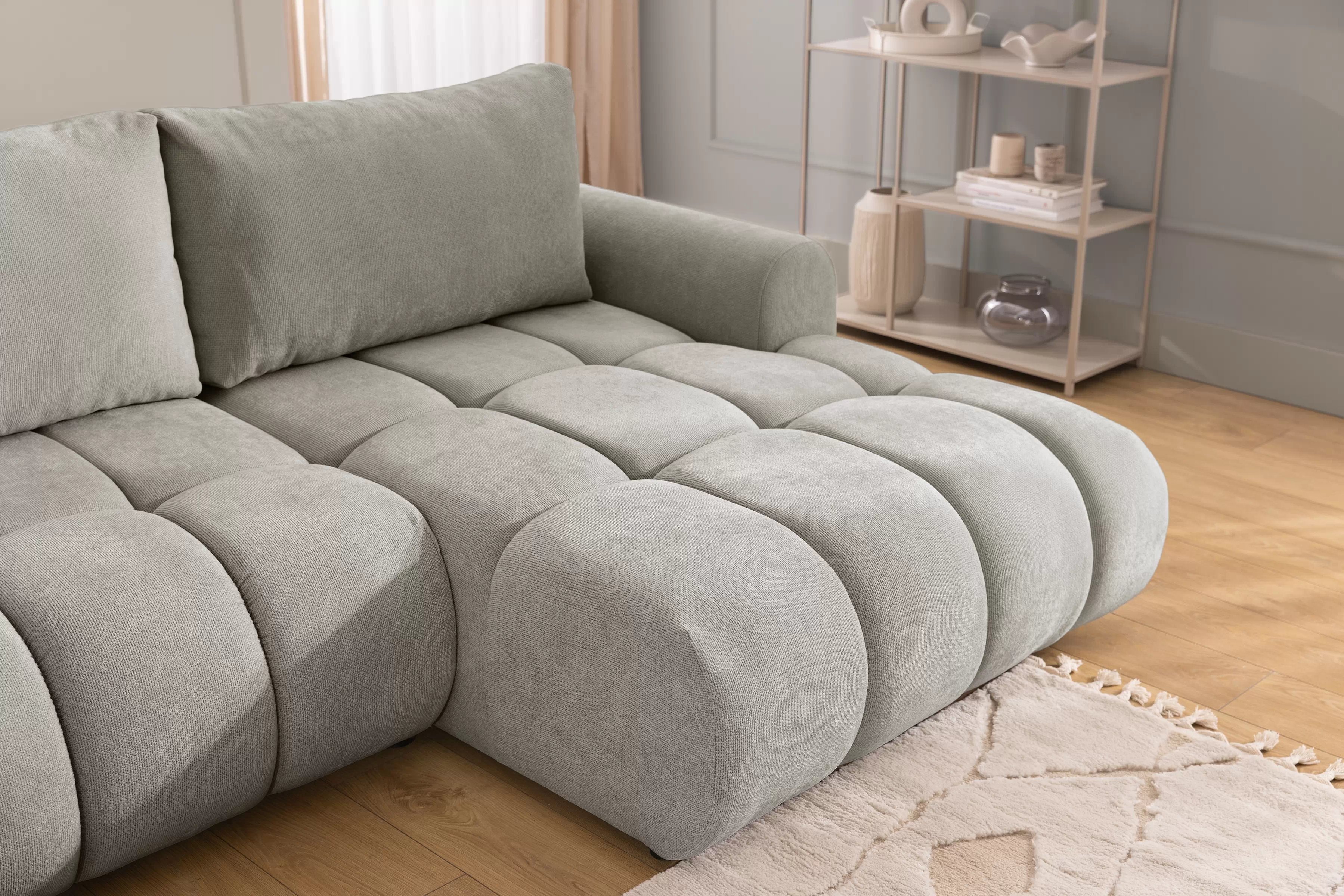 Rohová sedačka Lutario Mini s rozkladem pravá - šedá látka Nazar 225.03 Rohová sedací souprava Lutario Mini rozkládací pravá - šedá potahová látka Nazar 225.03