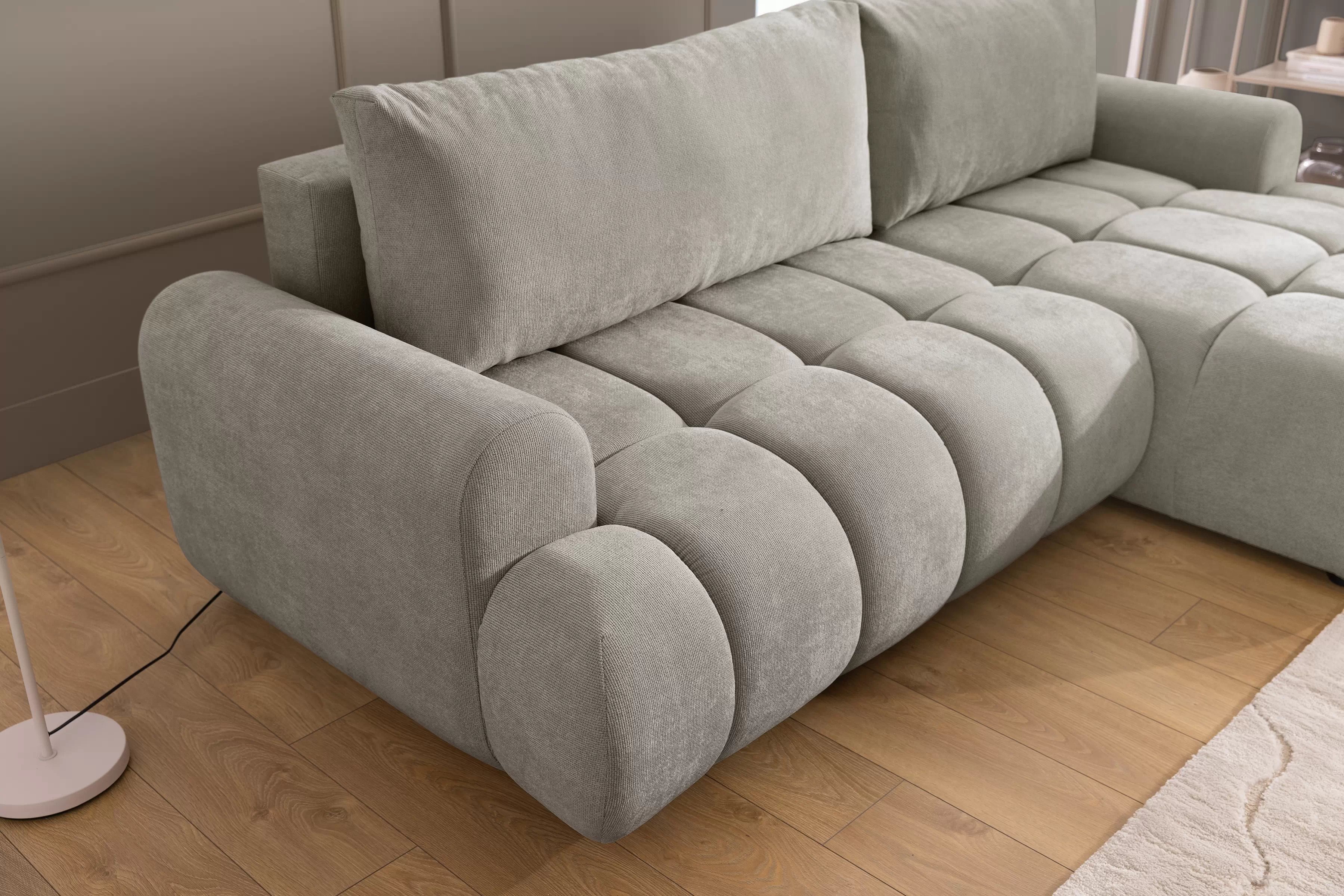 Rohová sedačka Lutario Mini s rozkladem pravá - šedá látka Nazar 225.03 Rohová sedací souprava Lutario Mini rozkládací pravá - šedá potahová látka Nazar 225.03