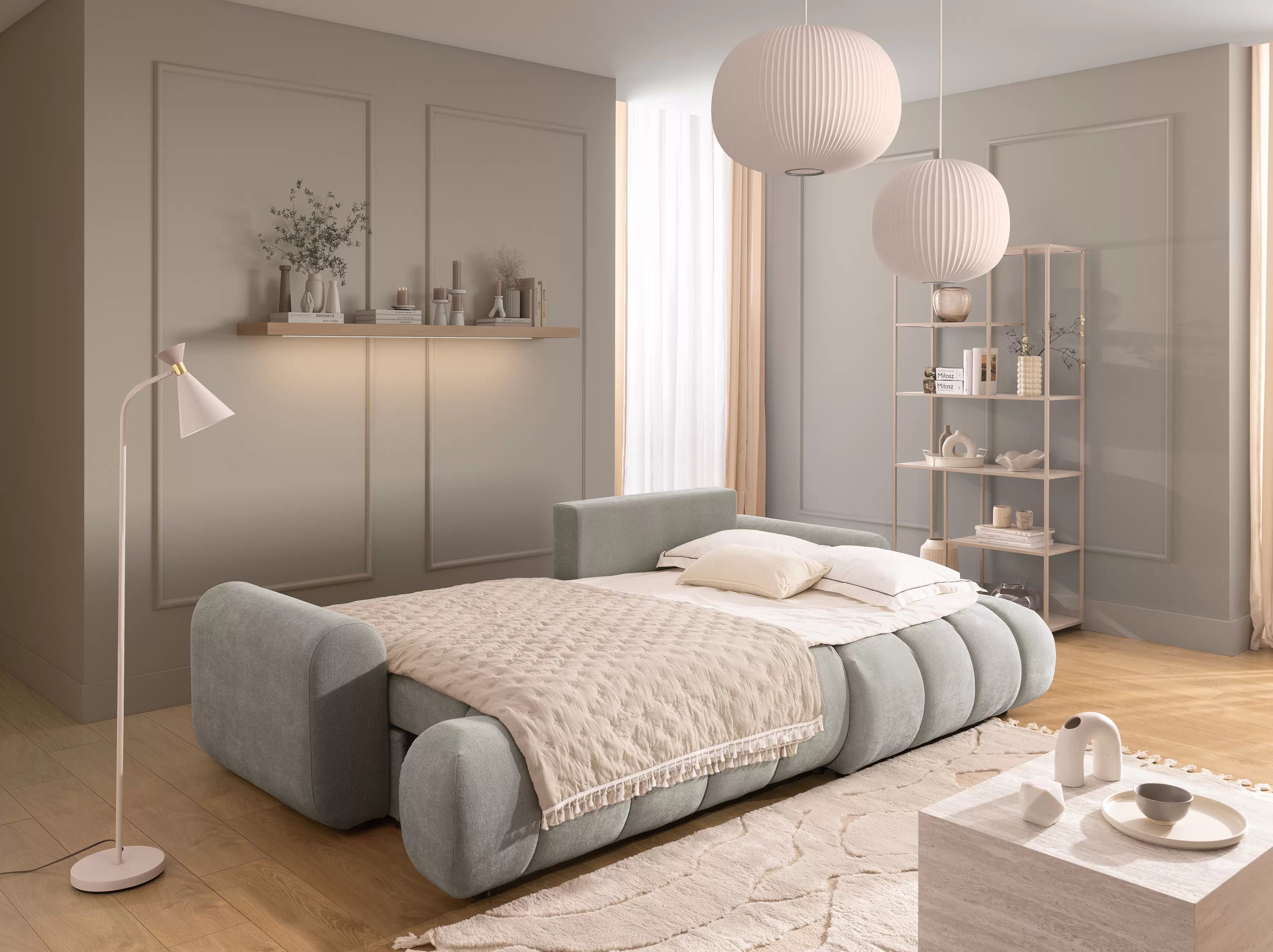 Rohová sedačka Lutario Mini s rozkladem pravá - šedá látka Nazar 225.03 Rohová sedací souprava Lutario Mini rozkládací pravá - šedá potahová látka Nazar 225.03