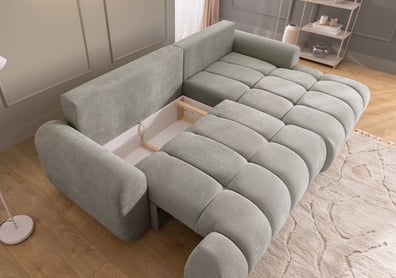 Rohová sedačka Lutario Mini s rozkladem pravá - šedá látka Nazar 225.03 Rohová sedací souprava Lutario Mini rozkládací pravá - šedá potahová látka Nazar 225.03