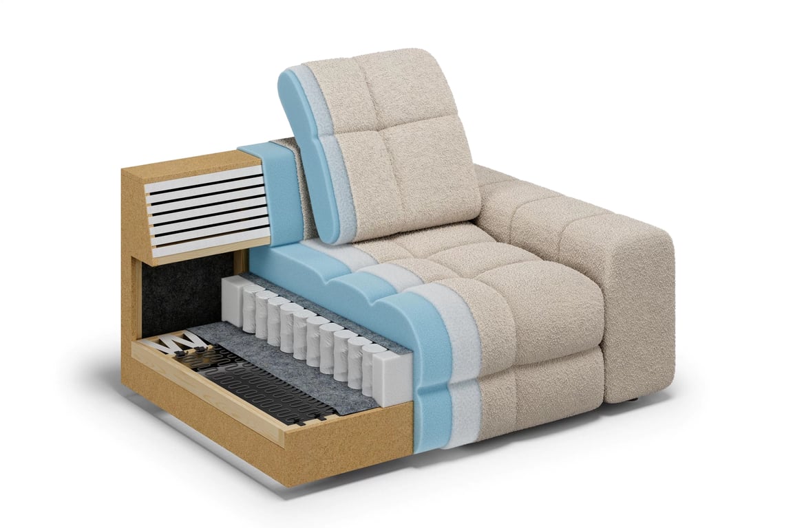 Colțar extensibil Magnelio Prestige dreapta cu funcție electrică relax - bej boucle Raven 34 Naroznik Magnelio Prestige L z electric retractabil scaun pe partea dreaptă - bezowa boucle Raven 34